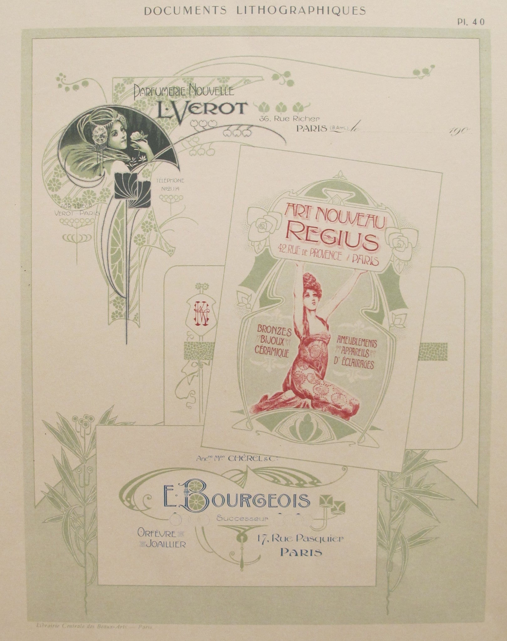 Antique 1900s Belle Epoque Design Sheet - Documents Lithographiques Plate #40 - Vintage French Art Nouveau Lithograph for Home Decor & Framing