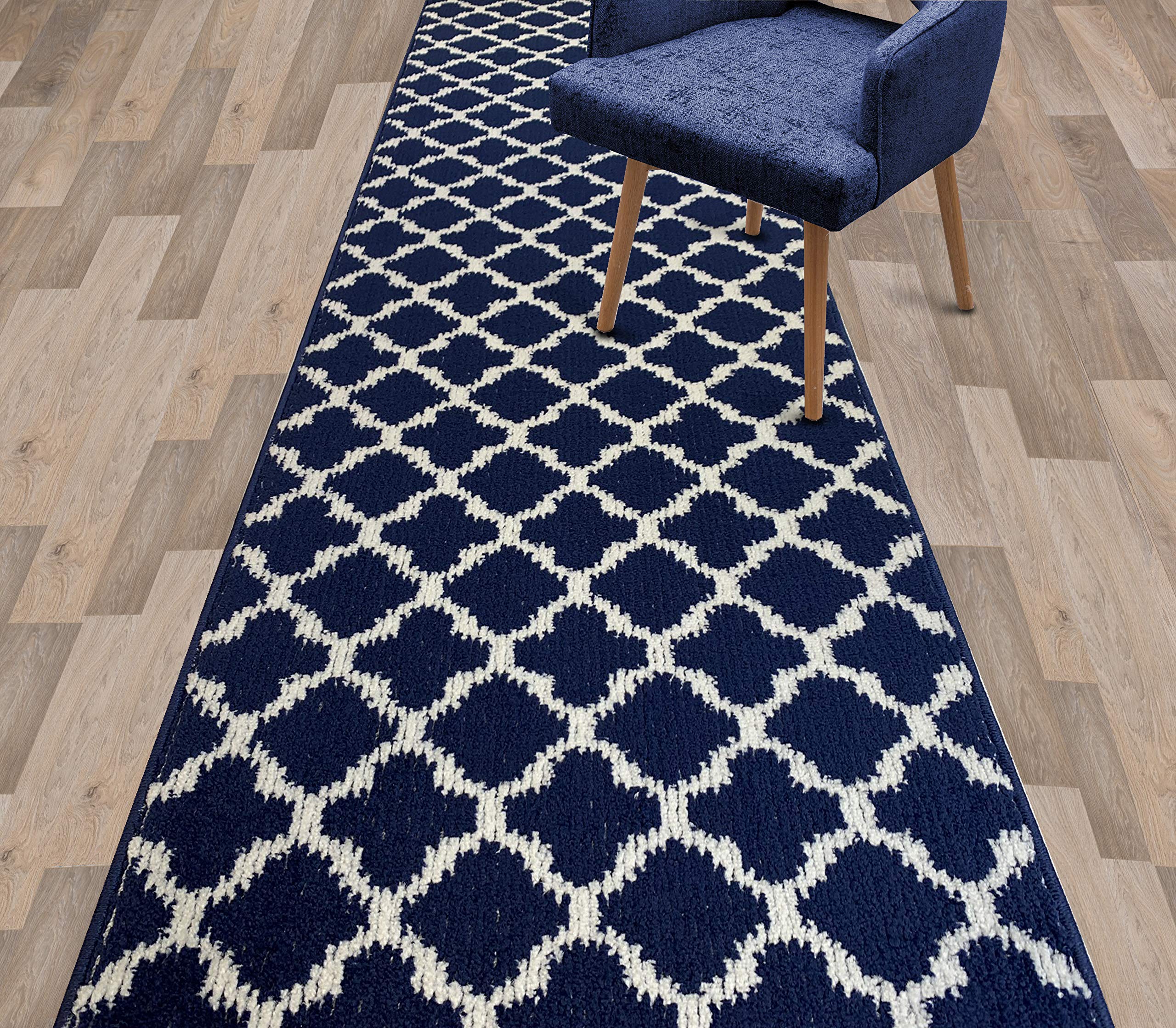 Non-Slip Trellis Navy Indoor Carpet Runner Rug - 2'1