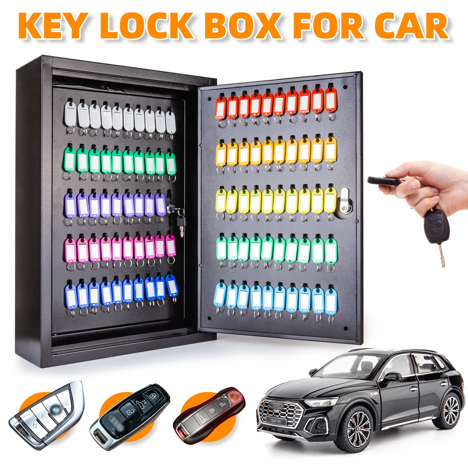 Wall Mount Key Organizer with 200 Hooks & Secure Key Lock Box - Durable Key Storage Cabinet for Home, Office, Hotel & Car Keys - Perfect for Property Managers, Landlords & Key Control Security (Black)