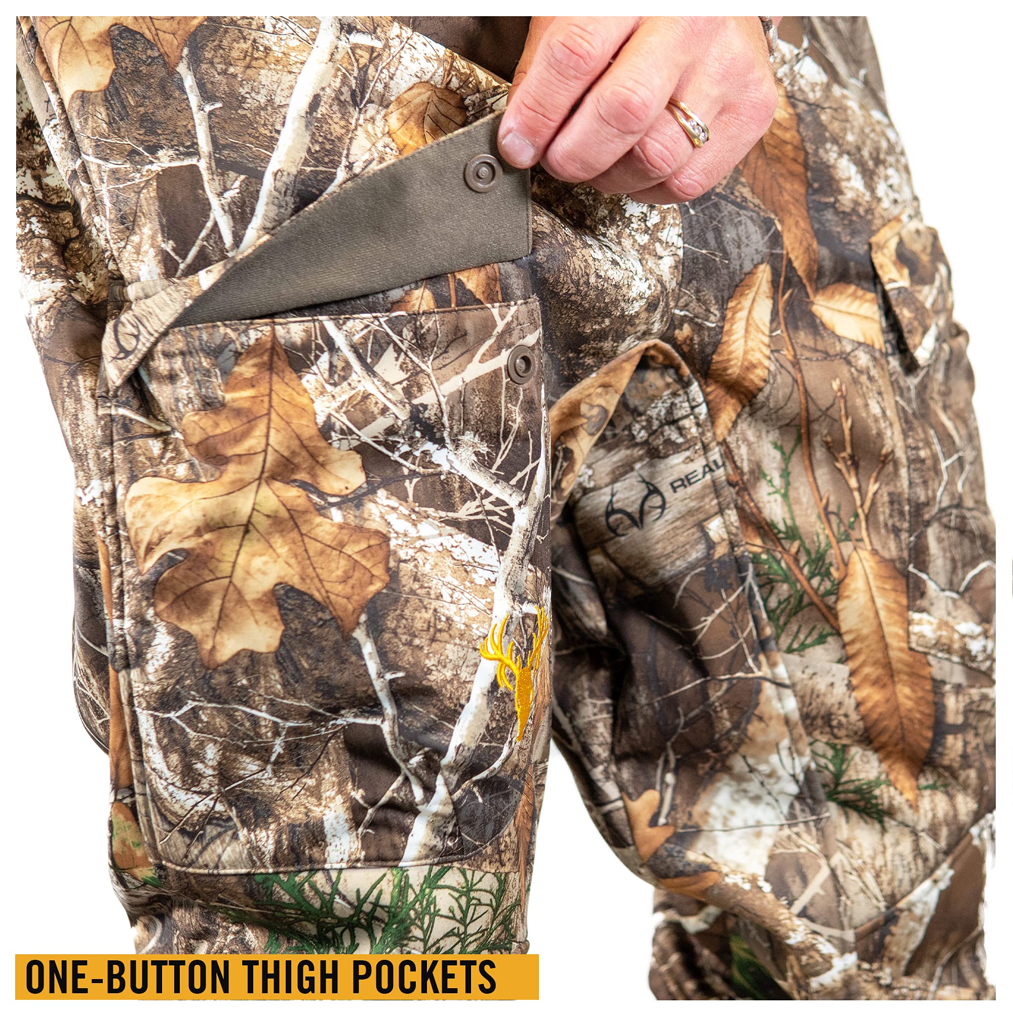 Men’s Camo Softshell Hunting Bib – Adjustable Stretch Midweight Water-Resistant Windproof Fleece-Lined Coveralls for Outdoor Hunting & Winter Activities