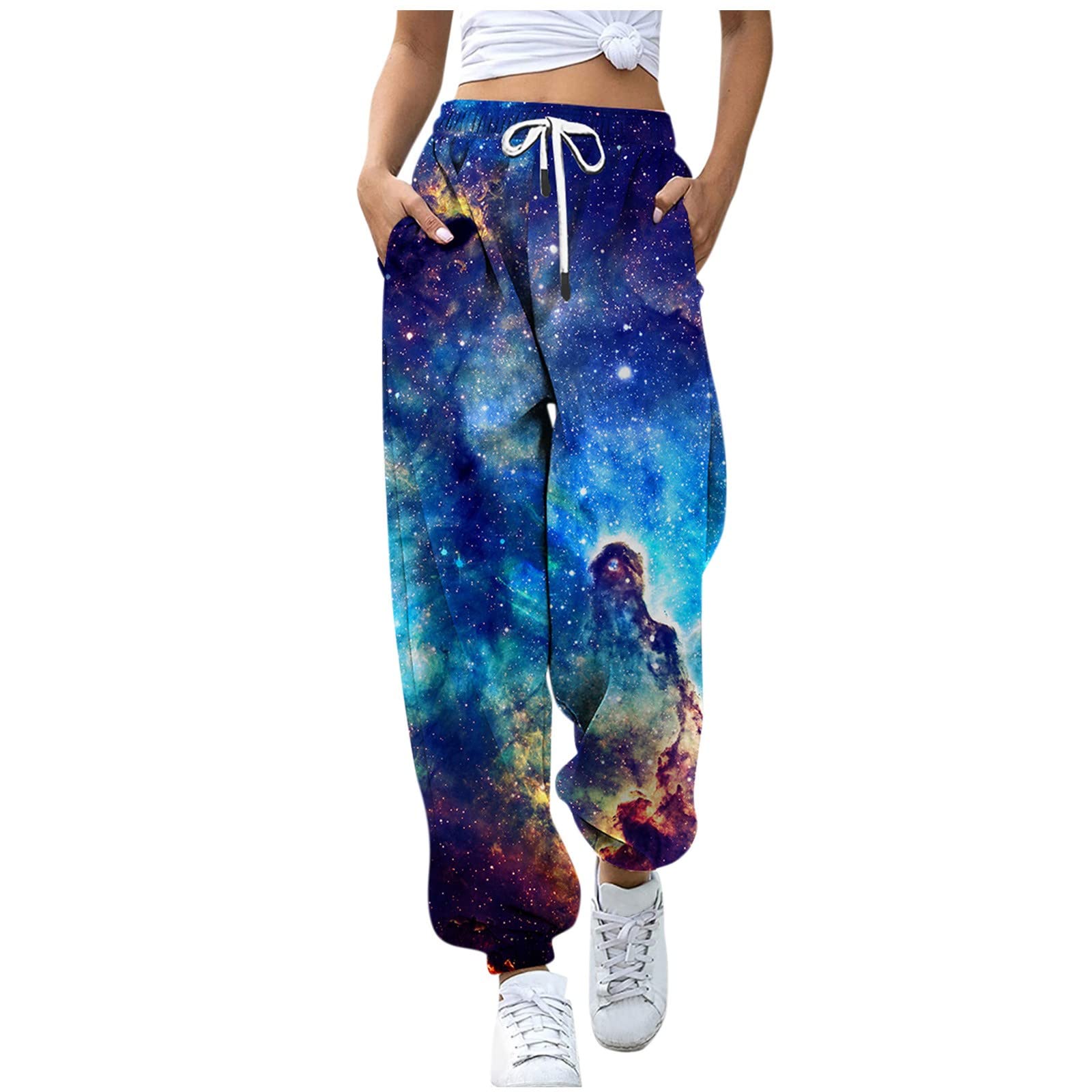 Women's Halloween Printed Drawstring Smocked Waist Loose Yoga Palazzo Pants - Comfortable Casual Fun Trousers for Yoga, Lounge & Costume Parties