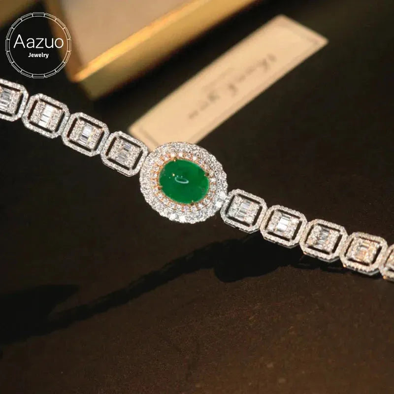 18K Gold Real Diamond & Natural Emerald Luxury Bracelet for Women - High-Quality Gift for Banquets, Parties & Special Occasions