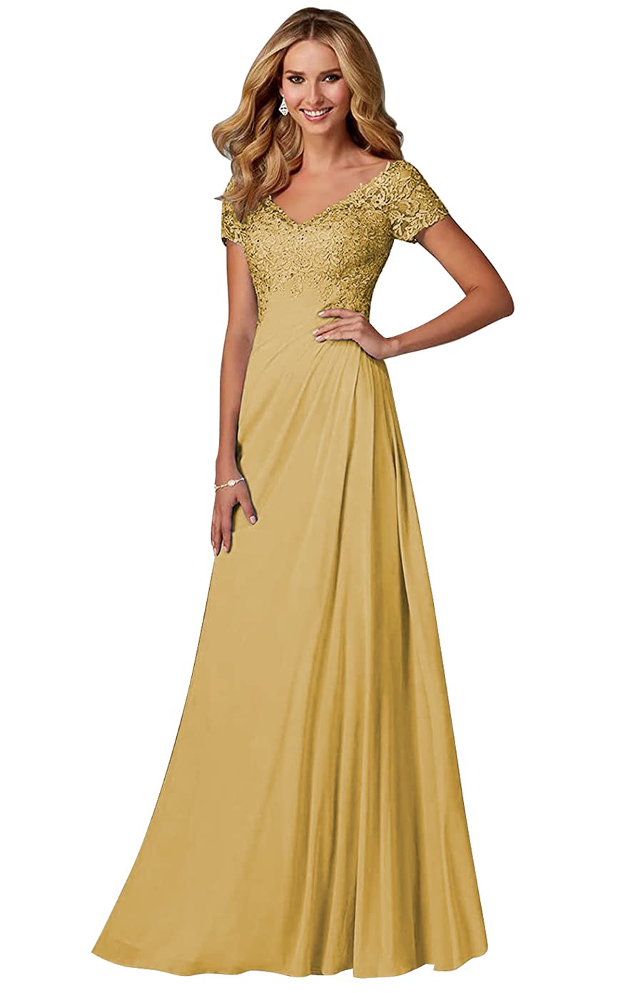 Elegant Mother of the Bride Dresses for Wedding - Short Sleeve Chiffon Lace Appliques Formal Evening Gowns - Perfect for Weddings, Parties & Special Occasions