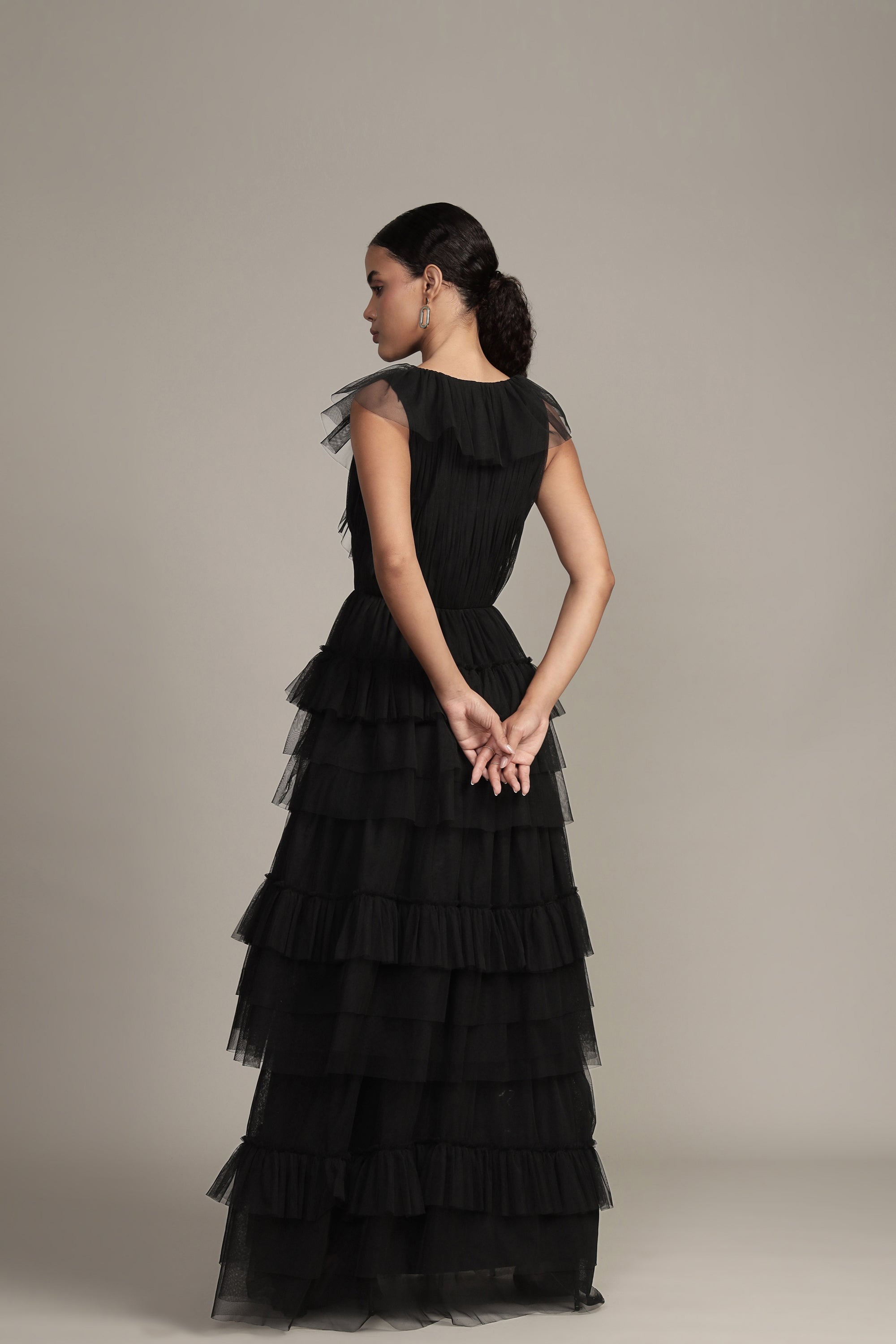 Elegant Black Tulle Maxi Dress for Women - Alexandra Style Formal Gown for Prom, Evening Party & Special Occasions
