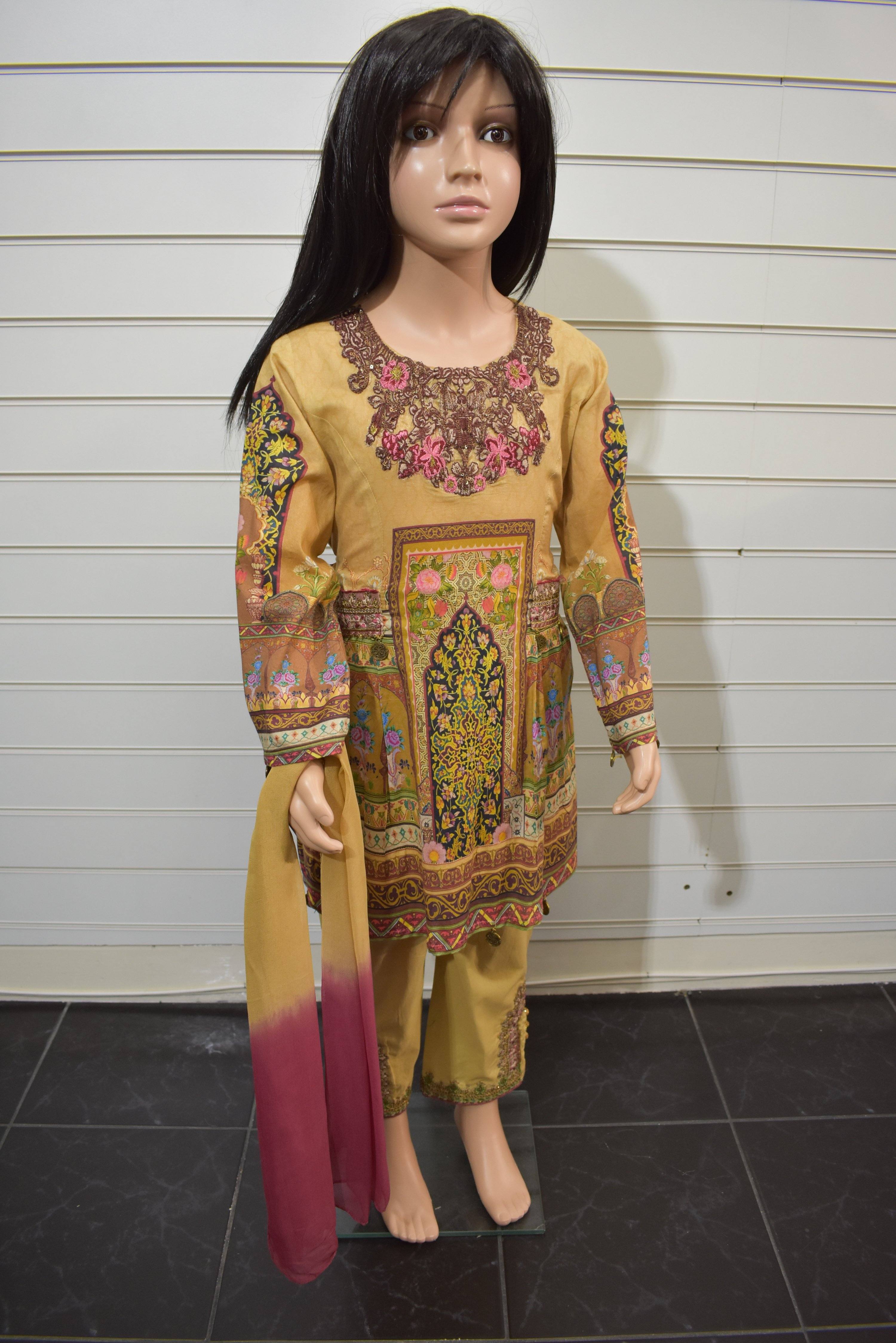 Simrans Kids Digital Print Outfit with Embroidered Capri Trousers AL14 | Stylish Matching Set for Girls | Perfect for Birthday Parties, School Events & Family Photos