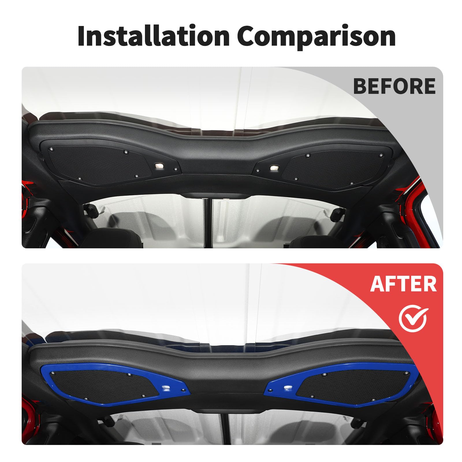 Jeep JL JLU & Gladiator JT Speaker Audio Player Trim Top & A Pillar Cover Trim Set (4PCS, ABS, Blue) - Compatible with 2024-2025 Jeep Wrangler 4xe - Interior Accessories for Enhanced Car Audio Experience