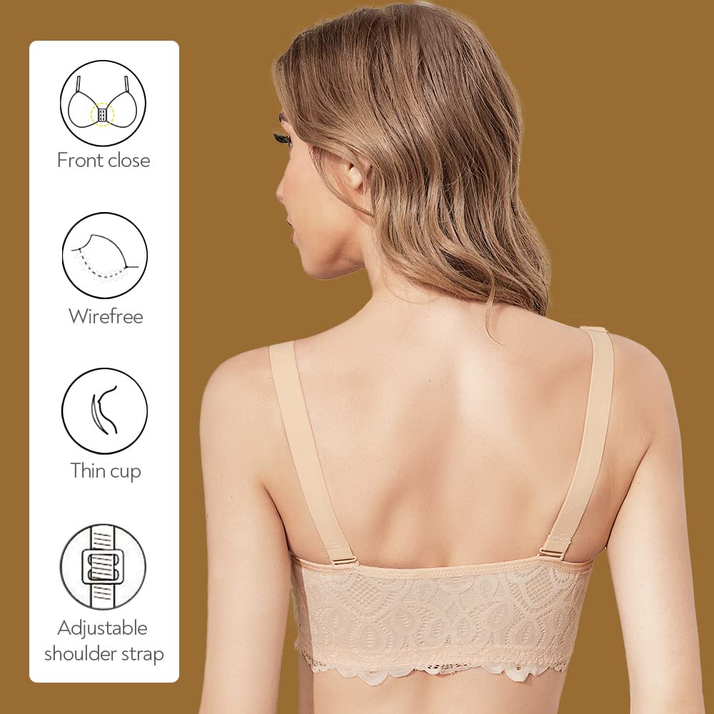 FallSweet Wireless Front Close Comfort Bra for Women - Lace Full Coverage Brassiere | Perfect for Yoga, Workout & Everyday Wear