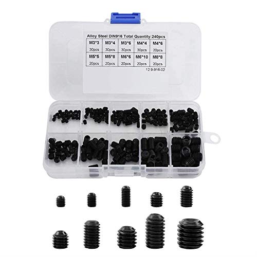 FTVOGUE 240-Piece Socket Head Cap Screw Assortment Kit - M3 to M8 Allen Hex Grub Screws DIN916 Standard - Perfect for DIY, Furniture Assembly, Machinery Repair & Automotive Maintenance