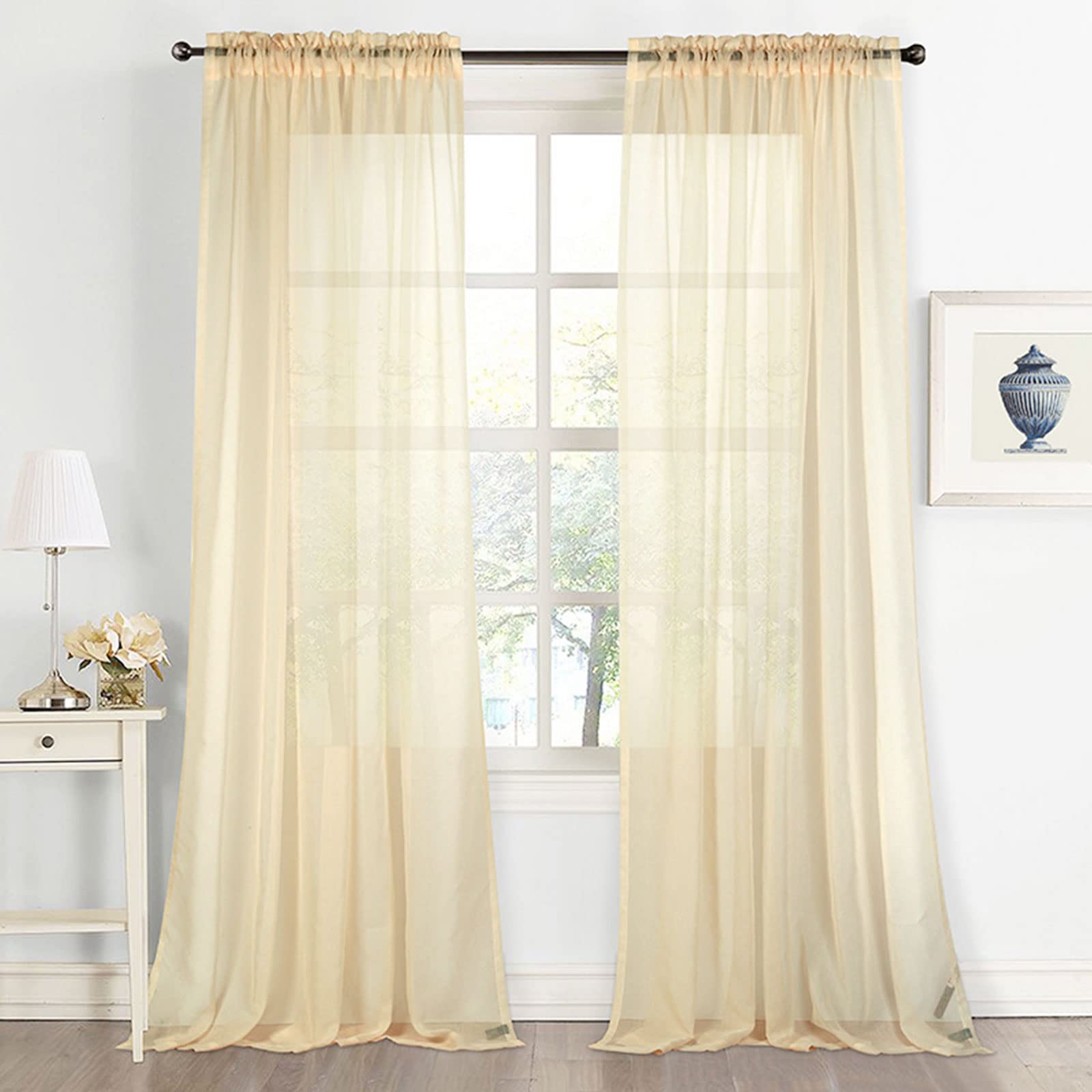 Bright Yellow Sheer Window Curtains - 2 Panels with Rod Pocket for Bedroom, Living Room, Kitchen & Kids Room - Light Filtering & Privacy - Perfect for Home Decor & Nursery
