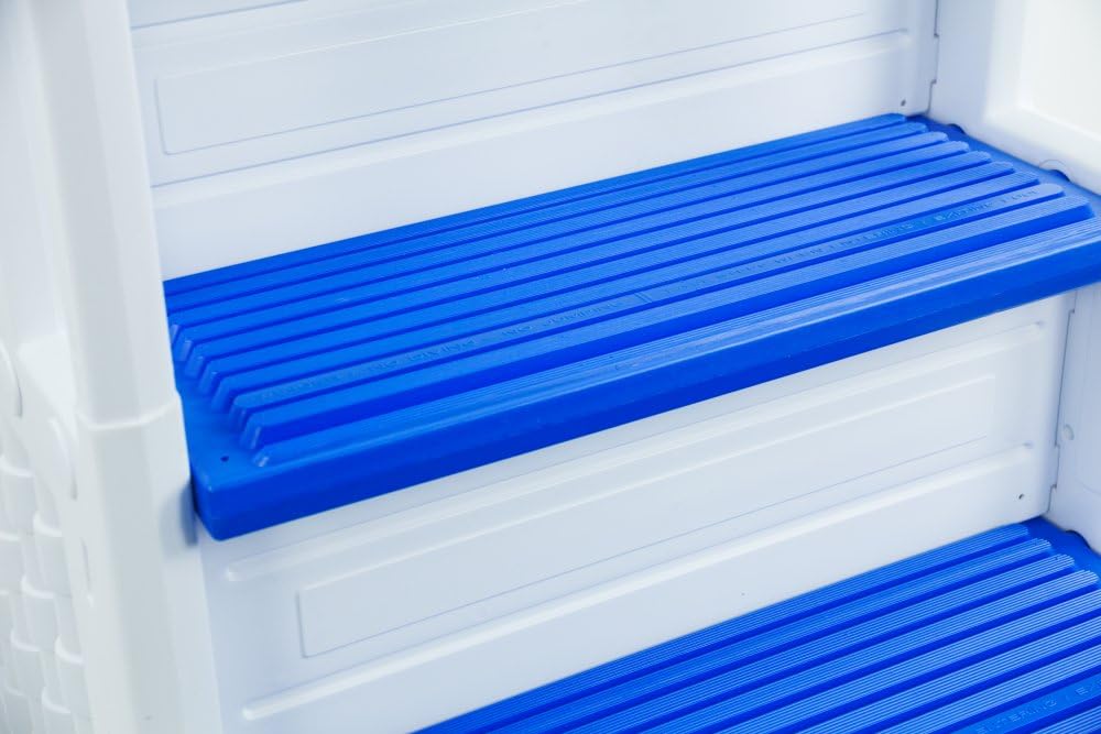 Aqua Select Everest Above Ground Pool Steps - White & Blue Safety Stairs for Swimming Pools (48-54 Inch Deck Mount) | 350 lb Weight Capacity | Perfect for Backyard, Inground & Outdoor Pool Access