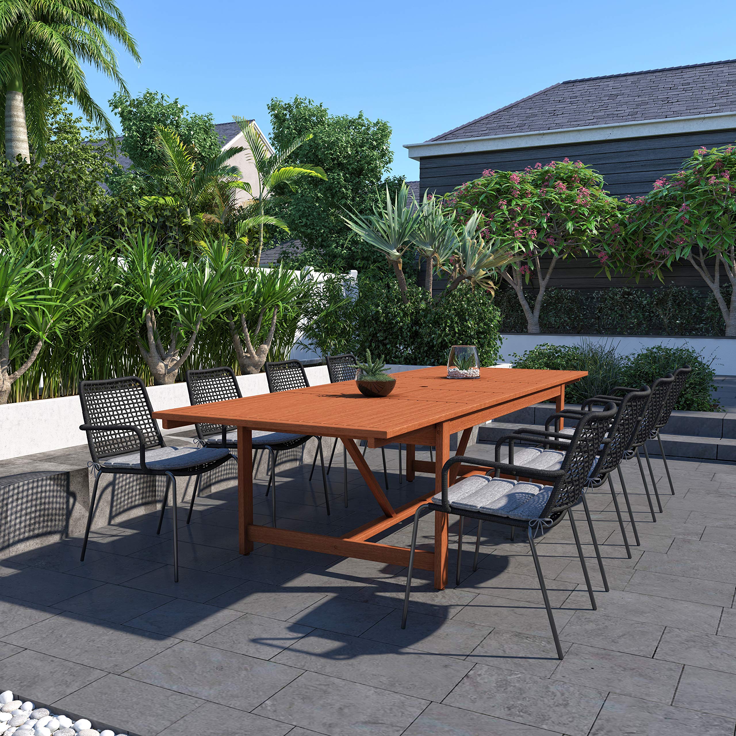 9-Piece Eucalyptus Wood Outdoor Dining Table Set by Amazonia Galesburg - Rectangular Patio Furniture for Garden, Backyard & Indoor Use