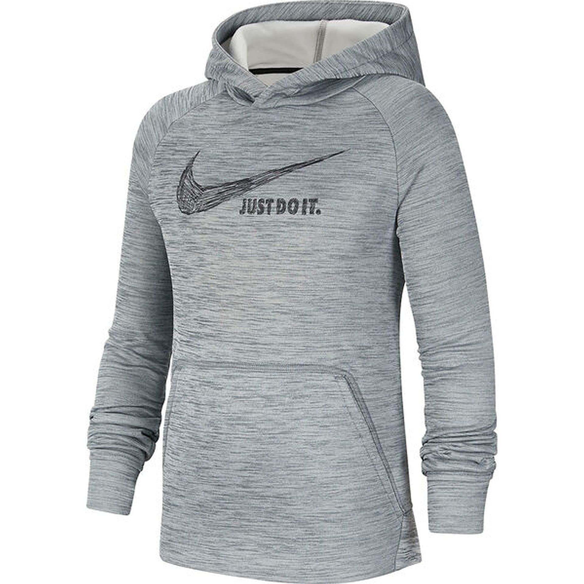 Nike Kids Boys Therma GFX Pullover Hoodie - Lightweight Fleece Jacket for Little & Big Kids - Smoke Grey Heather Black - Size 8 Big Kids - Perfect for School, Sports & Outdoor Activities