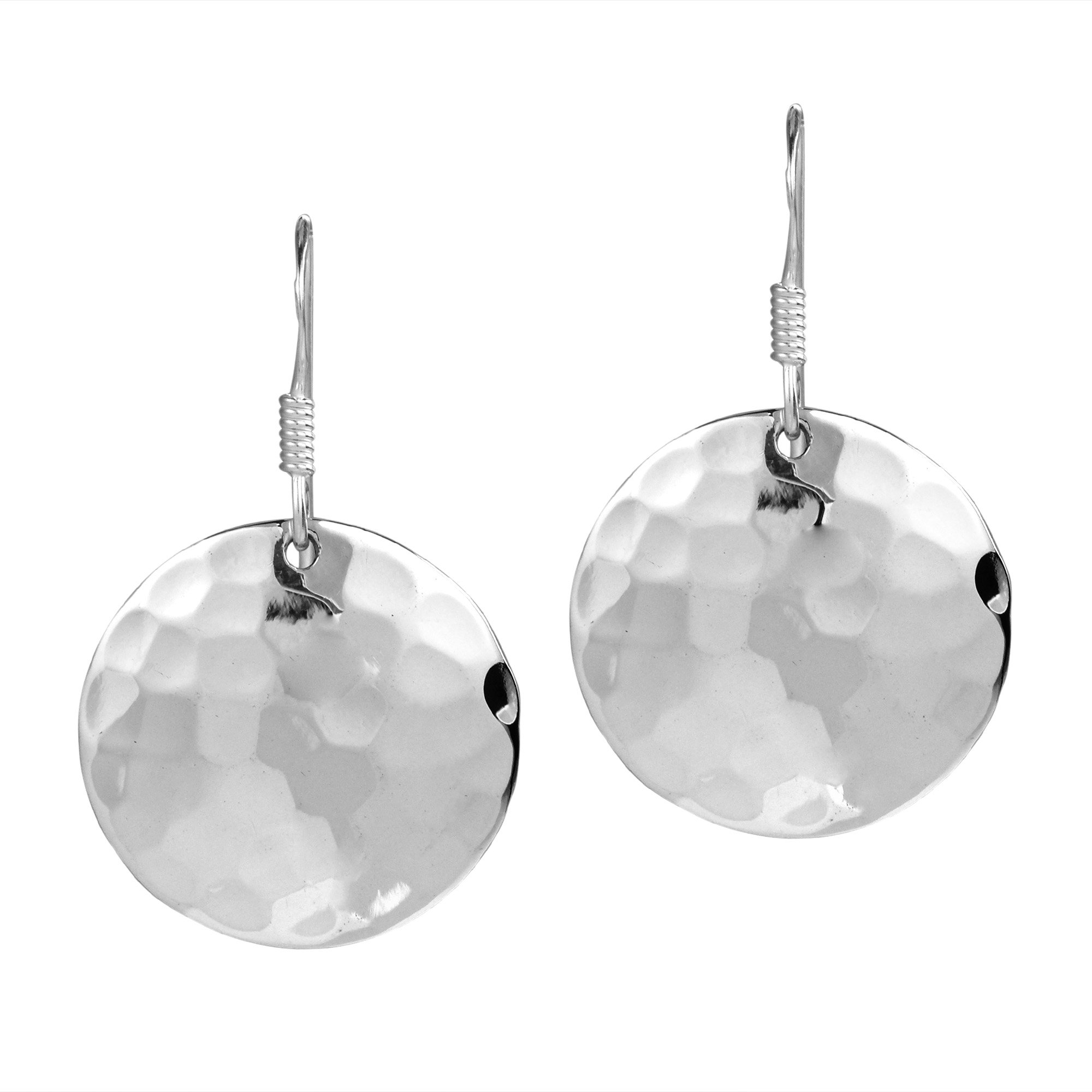 925 Sterling Silver Round Hammer Texture Dangle Earrings | Vintage Boho Dangling Earrings for Women | Perfect for Bohemian Style, Festivals & Everyday Wear