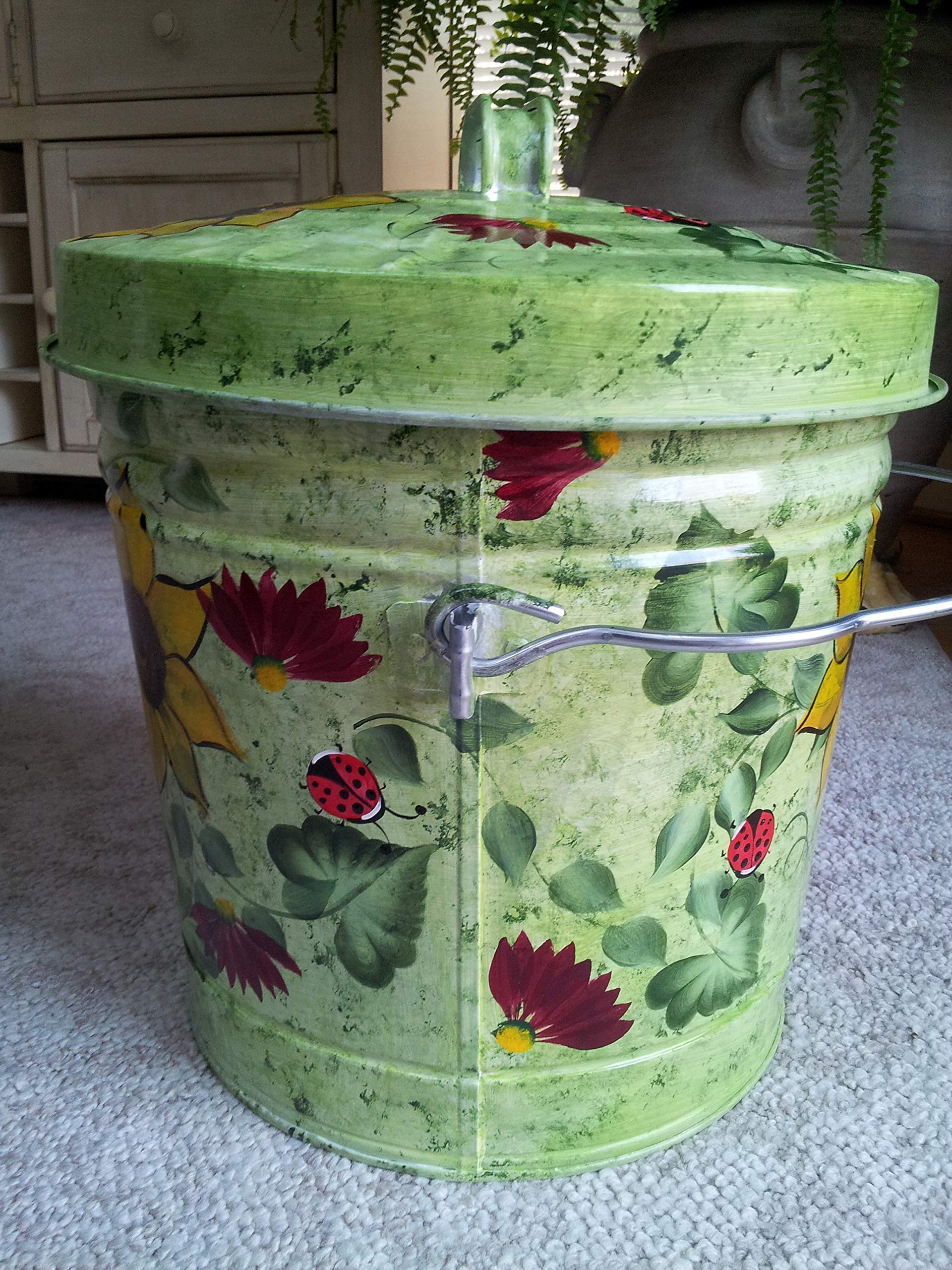 6 Gallon Hand Painted Decorative Trash Can - Elegant Waste Bin for Kitchen, Bathroom & Office - Eco-Friendly Garbage Can with Lid - Perfect for Home Decor and Waste Management