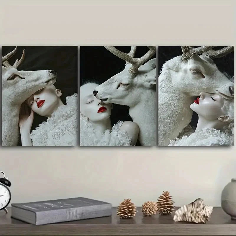 3-Piece White Deer Wall Art Set - Framed Canvas Prints 40x60cm - High Quality Australian Made Wall Decor for Girls Bedroom - Ready to Hang for Nursery, Kids Room & Home Decoration