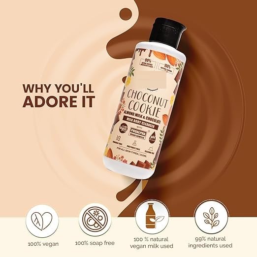 Choconut Cookie Body Wash - Chocolate & Almond Milk for Glowing Skin 250ml | Hydrating & Nourishing Shower Gel for Dry & Sensitive Skin | Perfect for Daily Use & Relaxing Bath Time