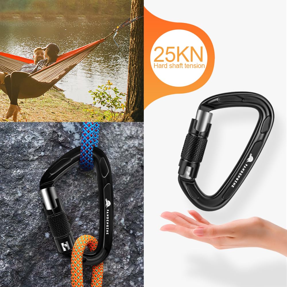 T-Fly Auto Locking Climbing Carabiner Clips 25KN (5620 lbs) - Heavy Duty Rock Climbing Carabiners for Ice Climbing, Rappelling, Rescue & Hammocks - 3.9 Inch Large Size (3 Pack) - Perfect for Outdoor Adventures, Camping & Safety Gear