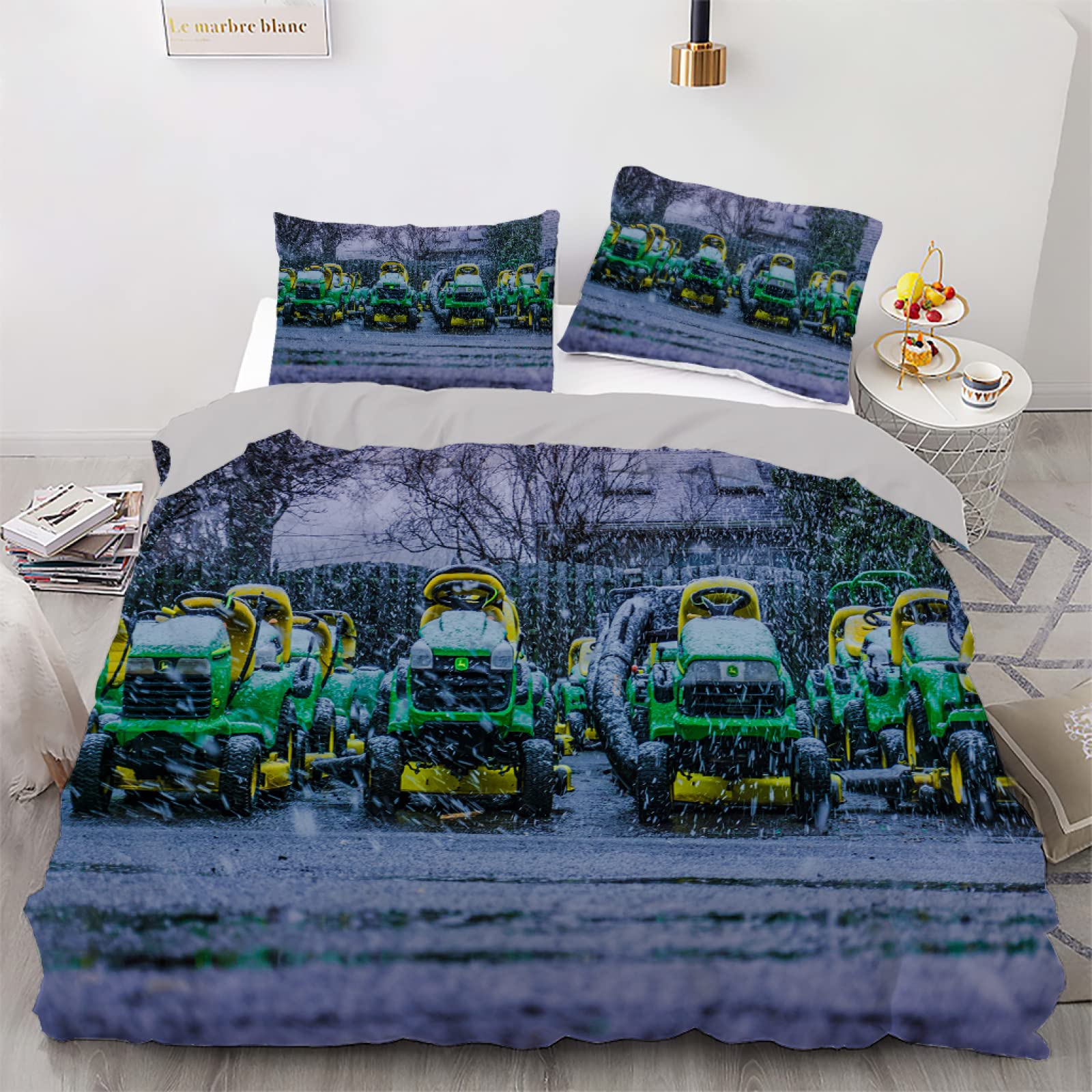 Queen Size Gray Car Duvet Cover Set - 3 Piece Soft Brushed Microfiber (110g/㎡) with Zipper Closure & 2 Pillow Shams (20×26 inches) - Luxury Bedding for Men & Women - Perfect for Home, Apartment, and Guest Room Decor