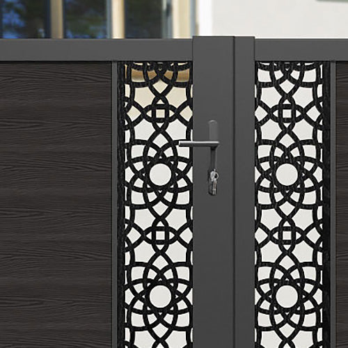 Classic Ambar Straight Top Driveway Gate - Dark Oak Finish with Middle Screen - Perfect for Home Security, Privacy, and Curb Appeal Enhancement