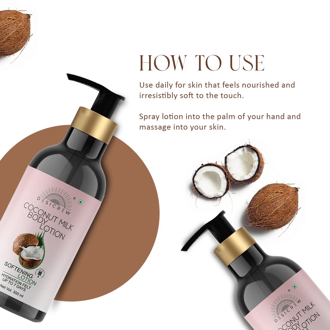 Desi Crew Coconut Milky Moisturizing Body Lotion - Deep Nourishing & Hydrating for Soft, Glowing Skin | Restores Dry Skin | Perfect for Daily Moisturizing After Shower or Before Bed