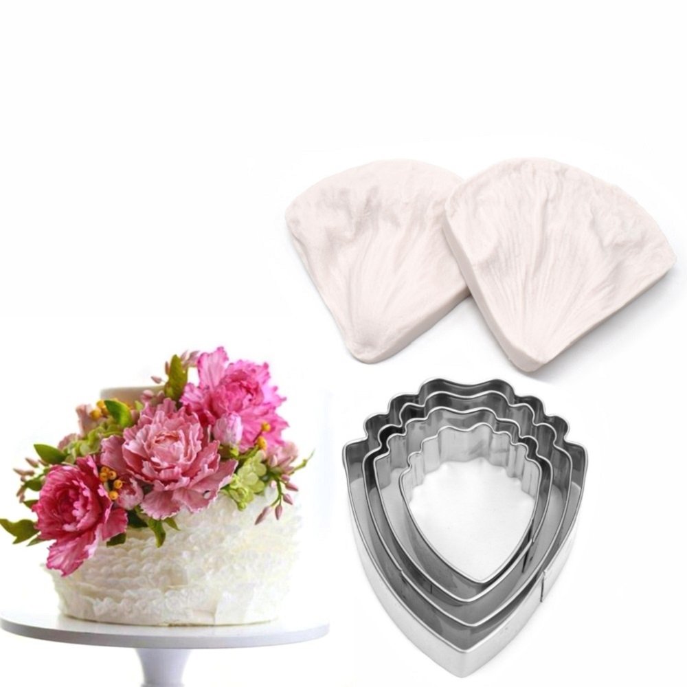 Premium Peony Cutter & Veiner Set - Stainless Steel Cake Decorating Tools with Silicone Mold for Gumpaste, Fondant & Cookie Making (A327&VM060) - Perfect for Wedding Cakes, Birthday Desserts & DIY Baking Projects
