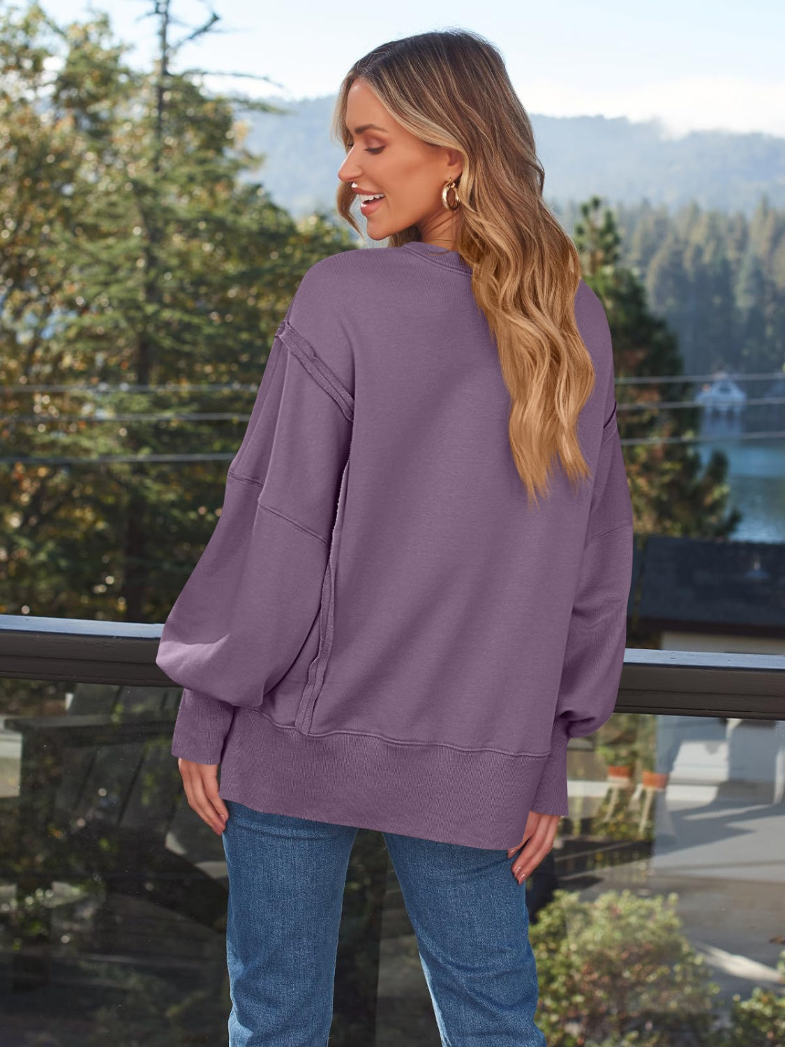 Women's Slit Round Neck Long Sleeve Sweatshirt - Casual Pullover Top for Fall & Winter - Perfect for Layering, Lounge Wear and Street Style Fashion