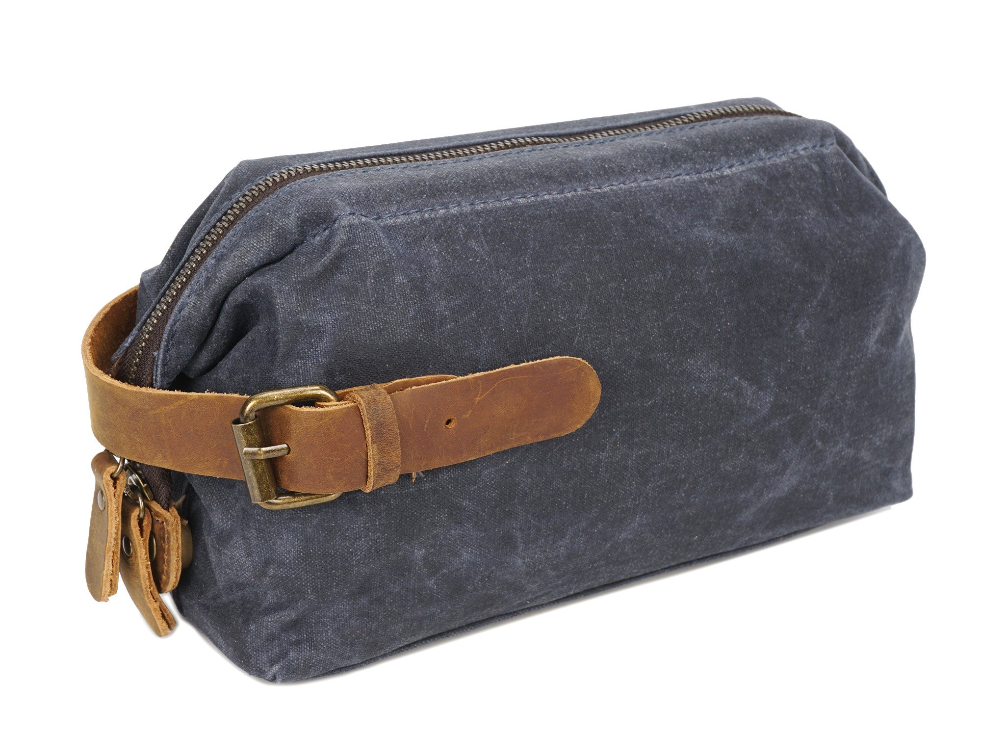 Amint Vintage Canvas Waterproof Men's Travel Toiletry Bag - Leather Handle Dopp Kit for Grooming Essentials, Shaving & Vanity Storage | Perfect for Business Trips, Camping & Daily Use