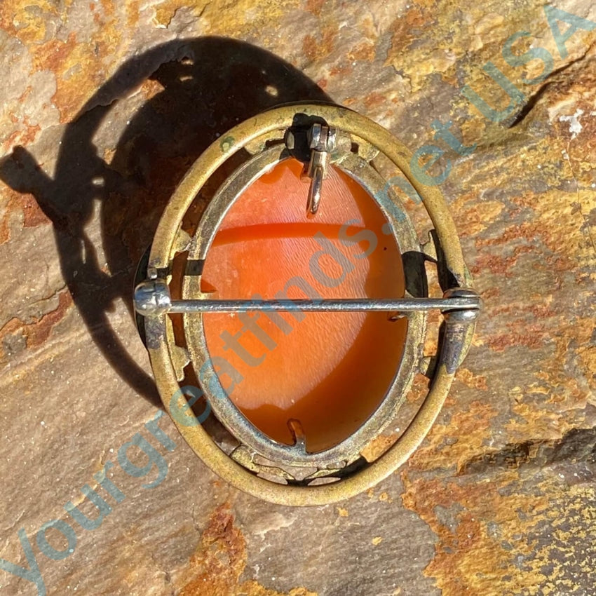 Vintage Gold Over Brass Carved Shell Cameo Pin Pendant - Elegant Antique Jewelry for Women, Perfect for Weddings, Parties & Vintage Fashion Collections