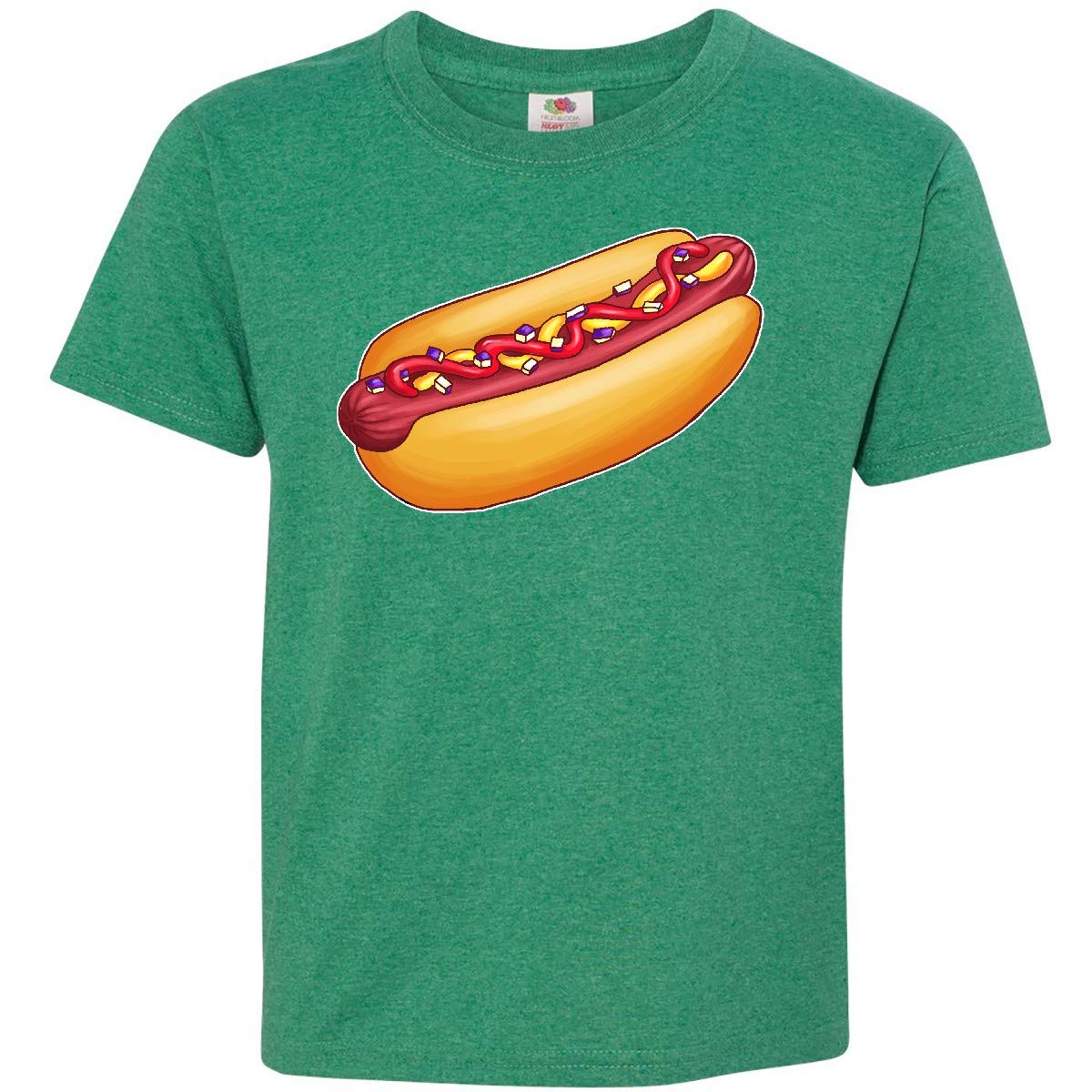 Inktastic Hot Dog Illustration with Mustard Onions and Ketchup Youth T-Shirt - Fun Graphic Tee for Kids, Boys & Girls - Perfect for Summer Outings, BBQs & Casual Wear