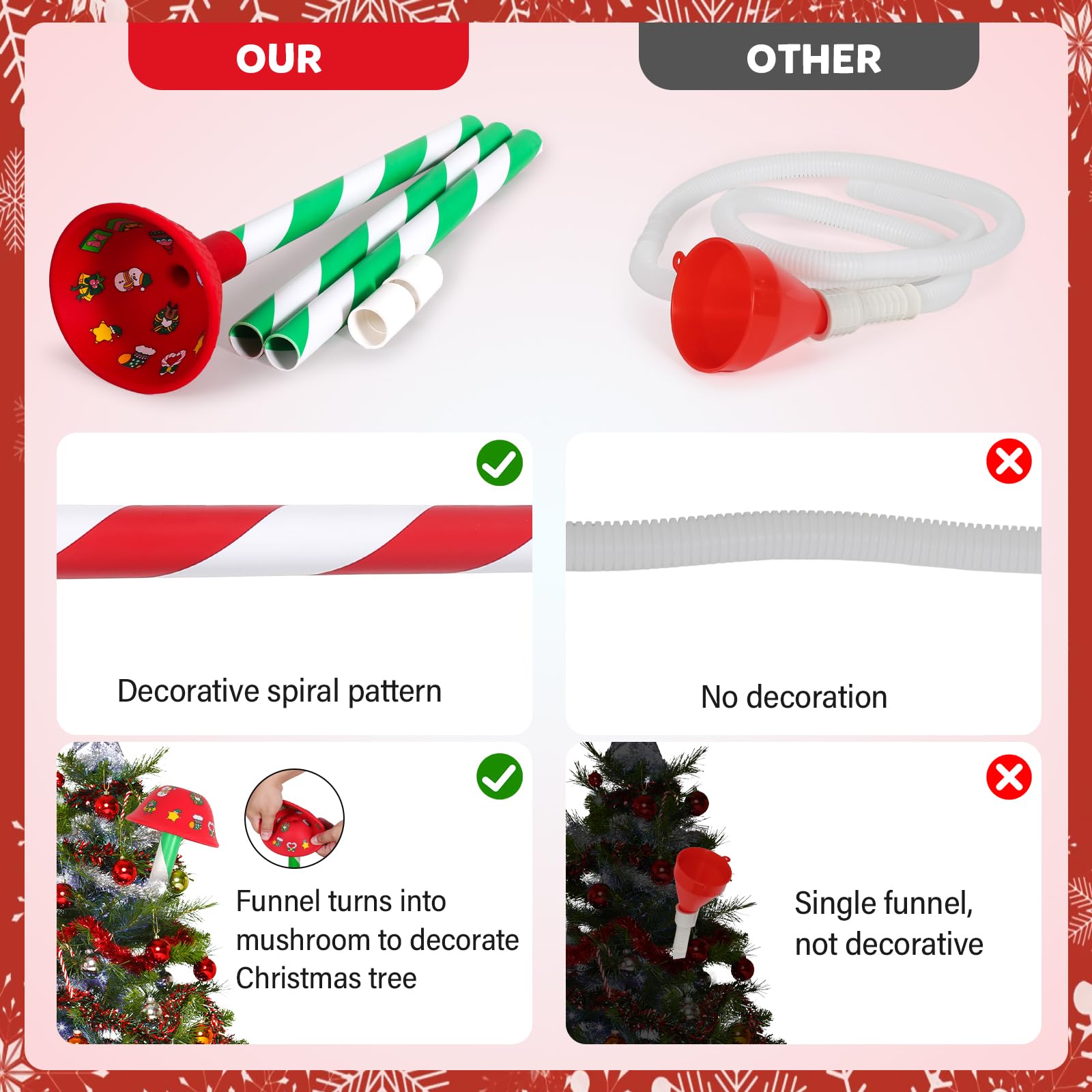 Christmas Tree Watering Funnel System with Long Spout - Easy Xmas Tree Watering Tool for Holiday Decorations (Red) - Perfect for Artificial & Real Christmas Tree Maintenance