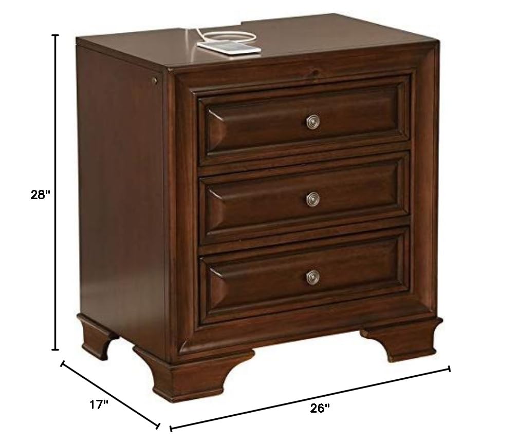 BOWERY HILL 3-Drawer Transitional Solid Wood Nightstand in Brown - Stylish Bedroom Furniture for Small Spaces & Modern Home Decor