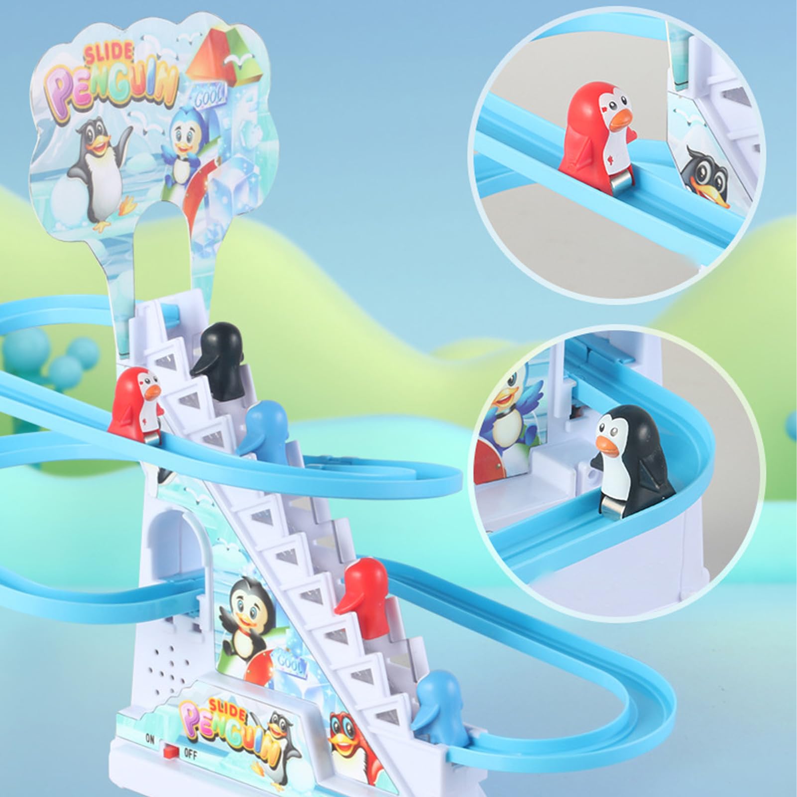 Penguin Race Track Game Set with Colorful LED Lights & Fun Sounds - Interactive Roller Coaster Toy for Toddlers (6 Penguins) - Perfect for Birthday Gifts, Preschool Learning & Family Game Nights