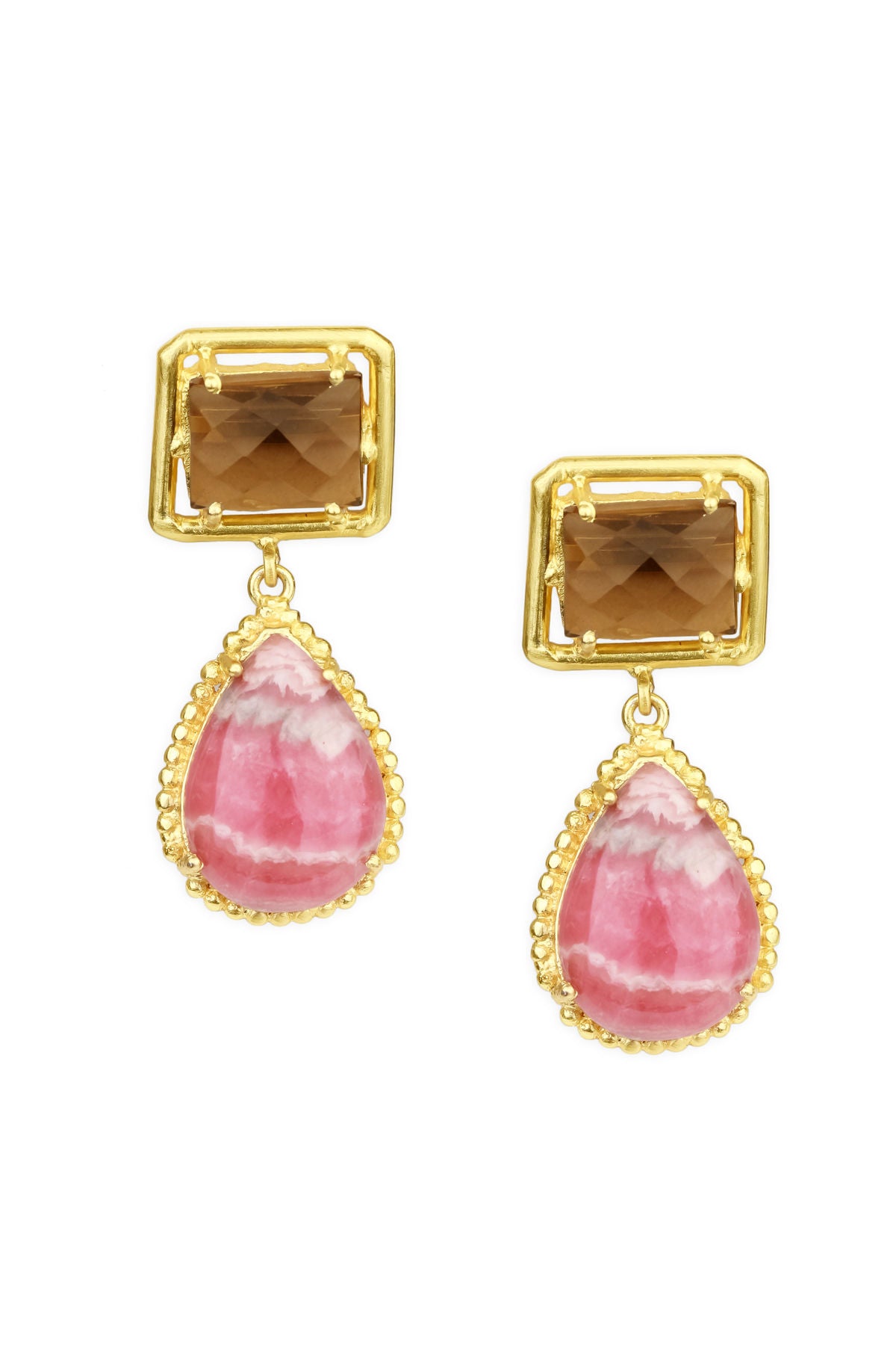Smokey Topaz & Rose Agate Earrings for Women - Dainty Boho Jewelry - Perfect for Weddings, Parties & Everyday Wear