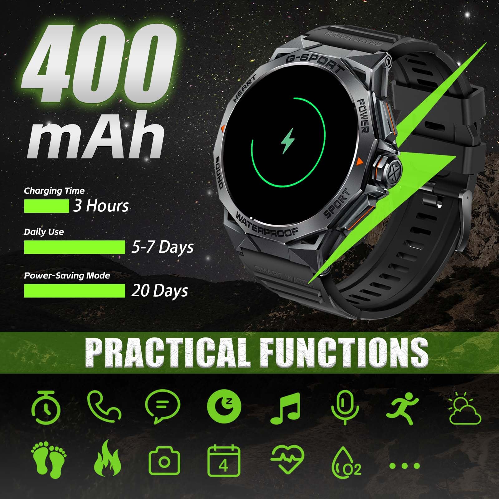Military Smart Watch for Men - Call & Fitness Tracker for Outdoor Sports & Health Monitoring - iPhone/Android Compatible