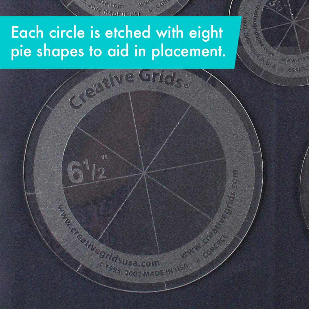 Creative Grids Quilt Ruler Circles (5 Discs with Non-Slip Grips) - CGRCRCL - Perfect for Precise Circle Cutting in Quilting, Sewing & DIY Fabric Projects