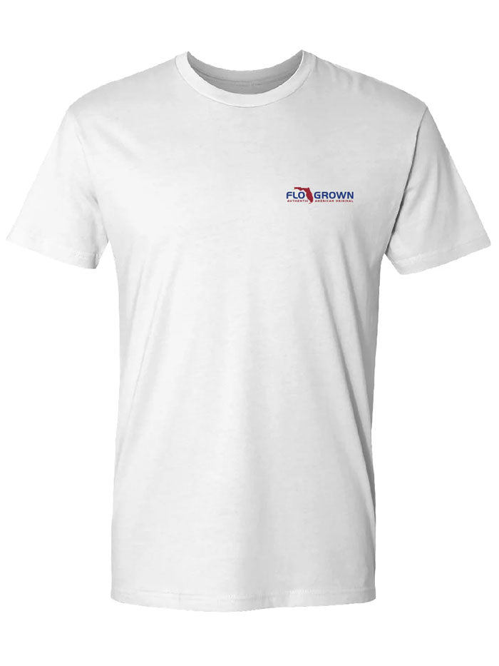 FloGrown FGM 1491 Men's American Flag Patriotic Short Sleeve T-Shirt - White Cotton Tee for Casual Wear, 4th of July & Veterans Day Celebrations