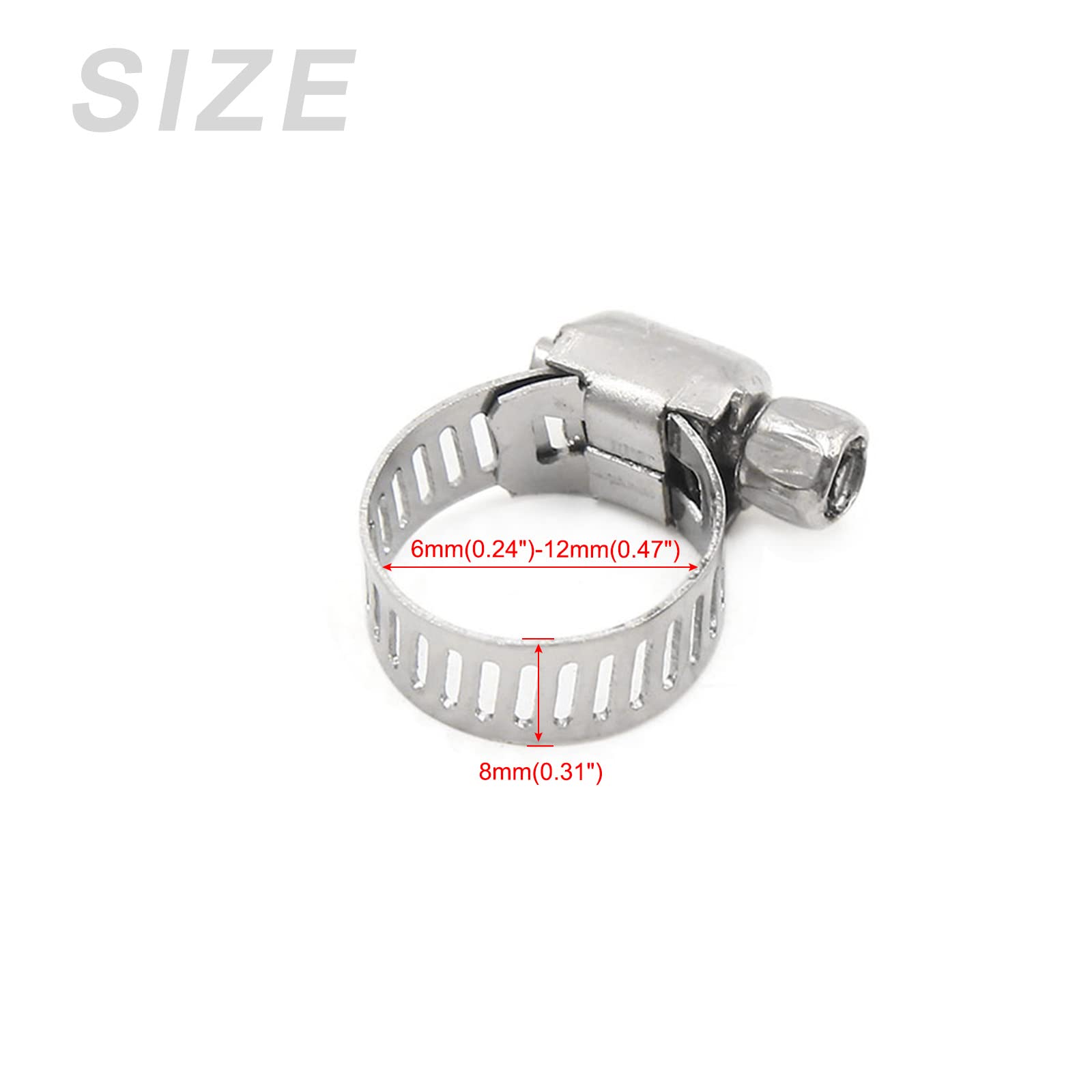 METALLIXITY 100Pcs Adjustable Stainless Steel Hose Clamps (6mm-12mm/0.24