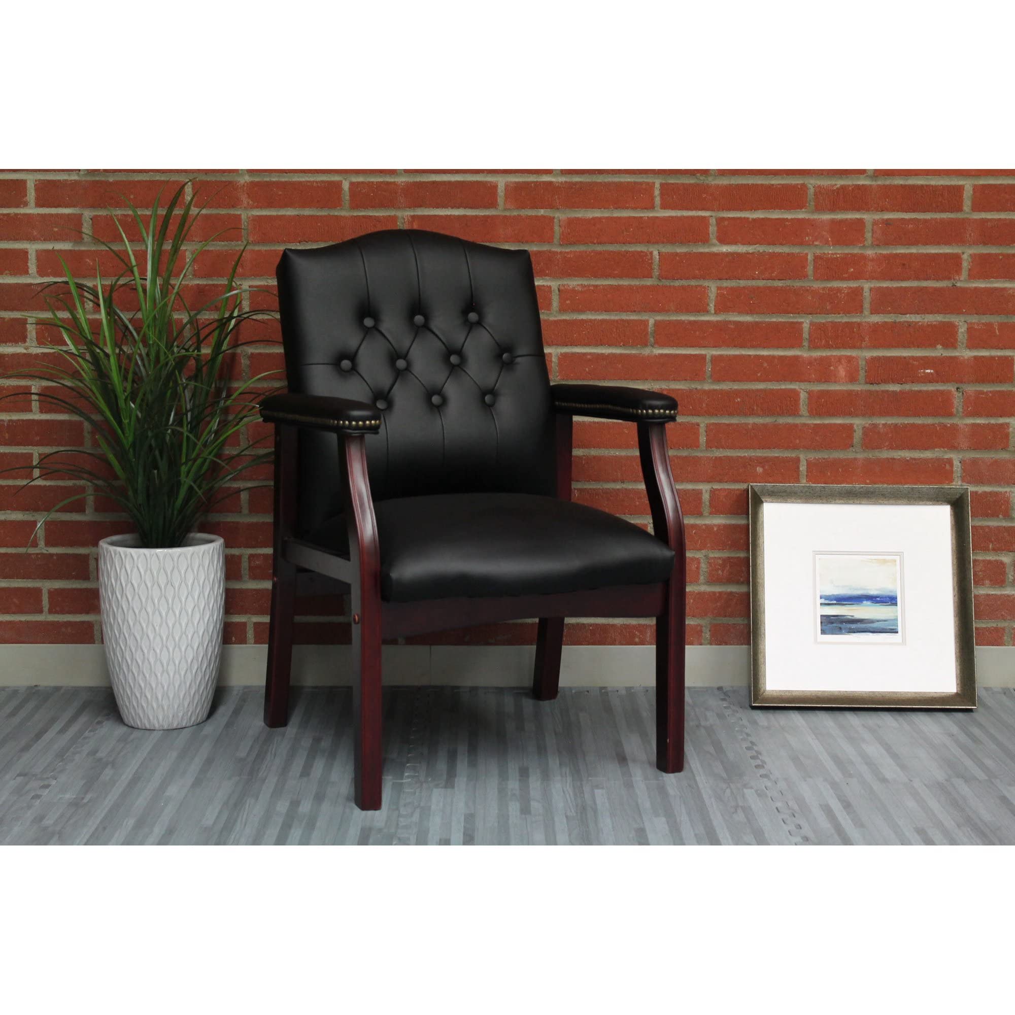 Premium Black Leather Office Chairs Set of 2 - Ergonomic Executive Guest Chairs for Reception Area, Waiting Room, Conference Room, Meeting Space and Church - High Back Armchair with No Wheels - Perfect for Professional Offices, Home Workspaces and Hospitality Settings