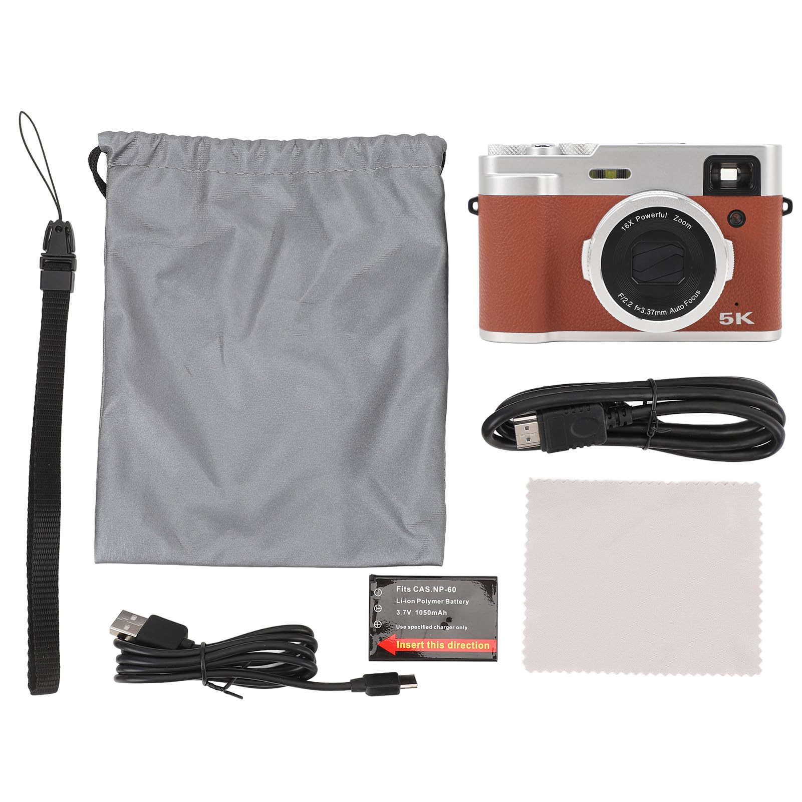 5K Digital Camera 48MP Vlogging Camera with Auto Focus & Dual Lens - 16X Zoom, Compact Anti-Shake Video Camera for Kids, Students, Teens (Brown) - Perfect for Travel, YouTube Content Creation & Everyday Photography