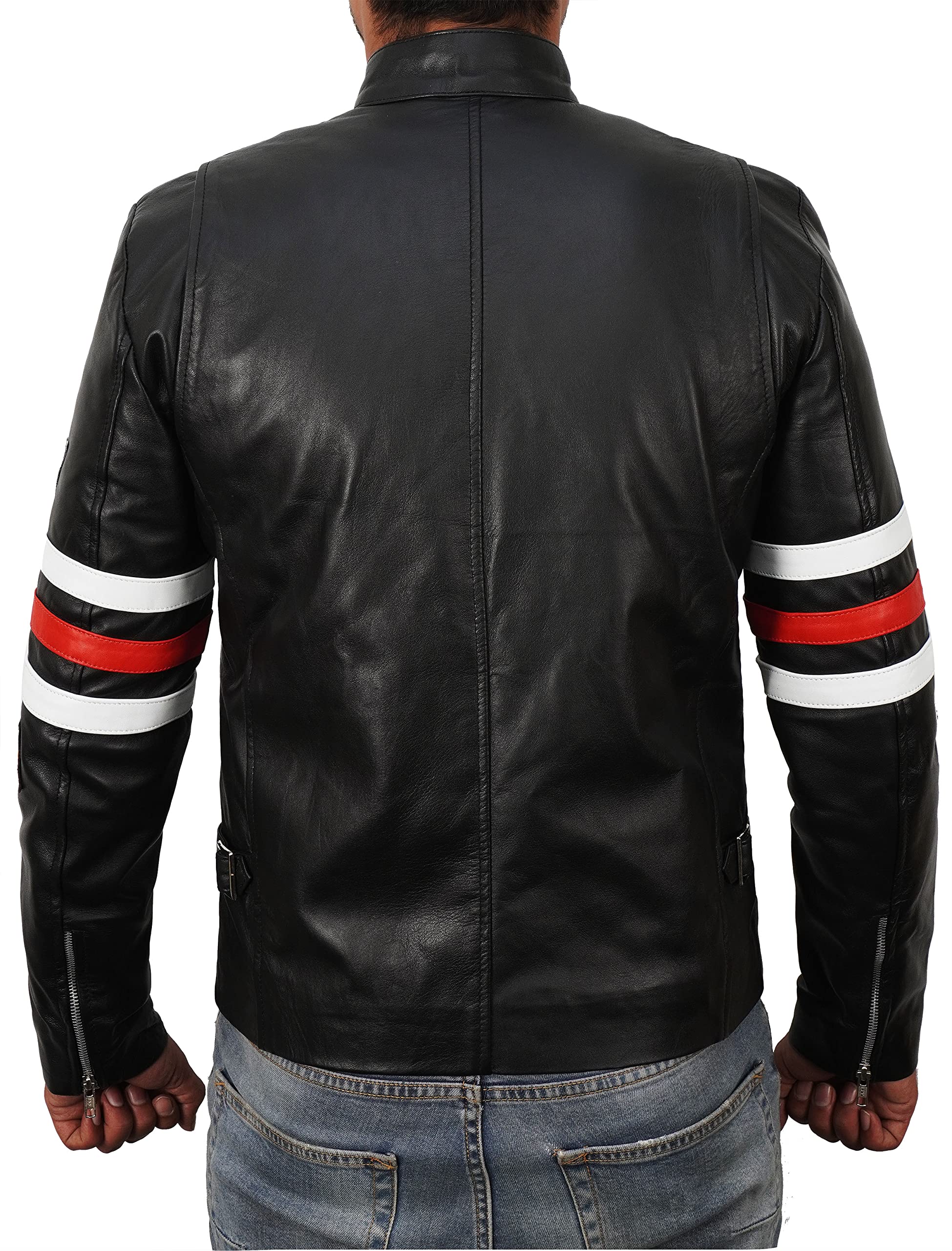 Men's Dr. Gregory House Black Leather Biker Jacket with Hugh Laurie RTAI Sports Patches - TV Show Inspired Motorcycle Jacket for Fans & Bikers - Perfect for Cosplay, Halloween & Riding