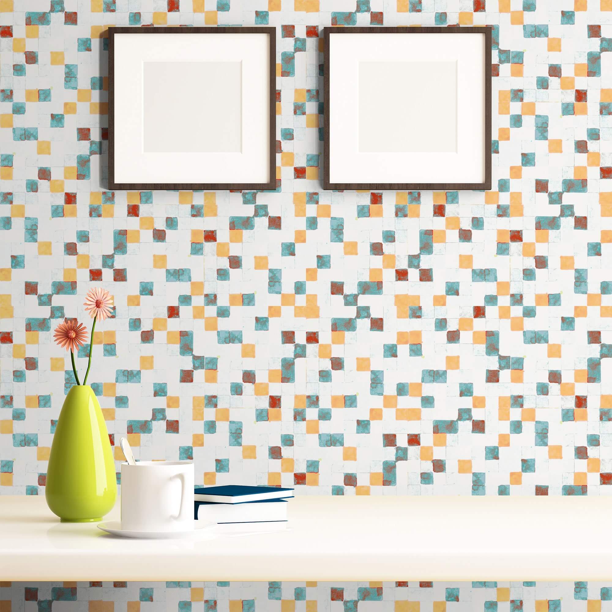 Teal Geometric Tile Adhesive Peel and Stick Removable Wallpaper 9792 - Self-Adhesive Wall Decal for Home, Office & Nursery Decor - Easy DIY Installation & Damage-Free Removal