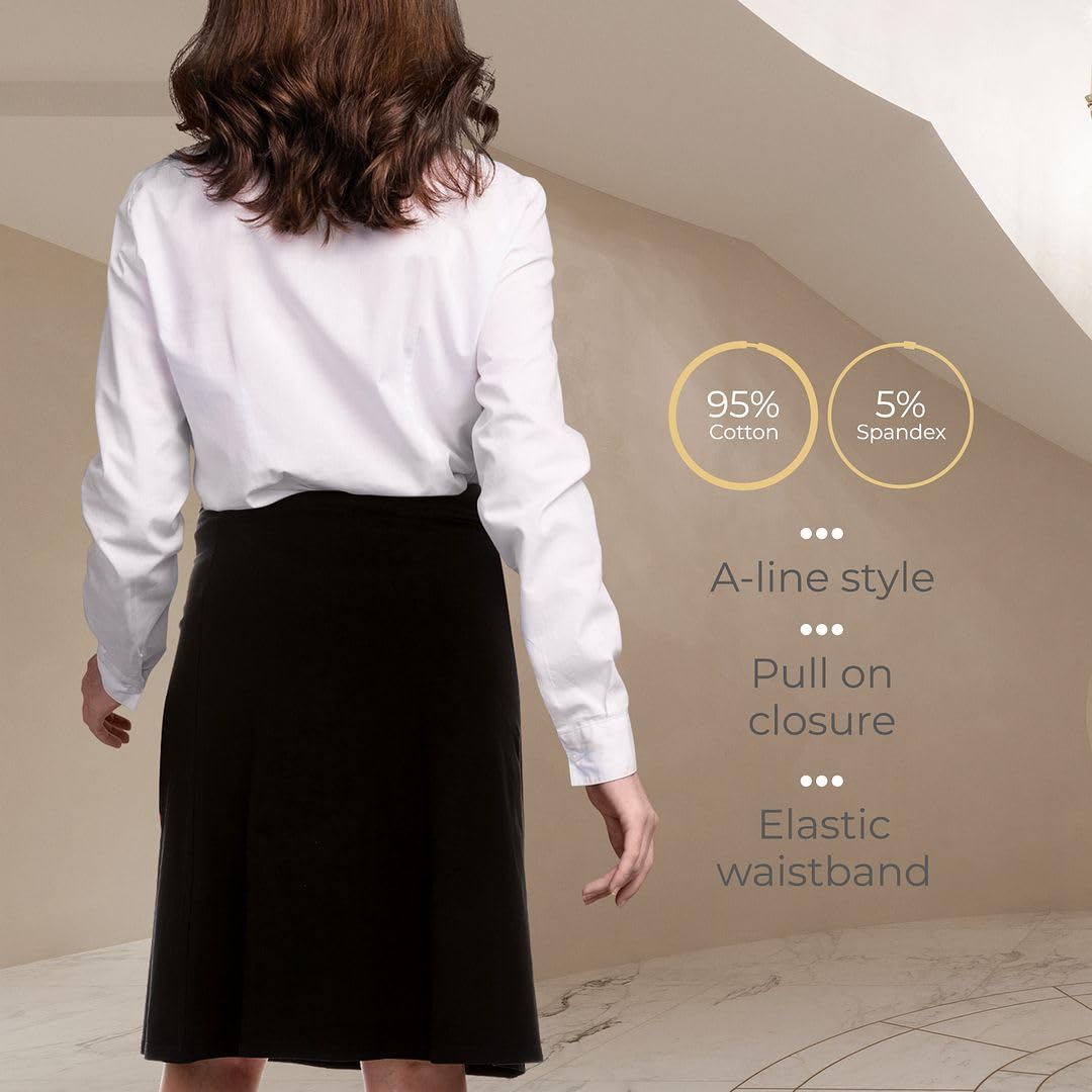 Women's Cotton A-Line Skirt - Elastic High Waist Midi Skirt for Work, Office & Business | Comfortable & Stylish Professional Attire for Women | Perfect for Office Wear, Business Meetings & Formal Occasions