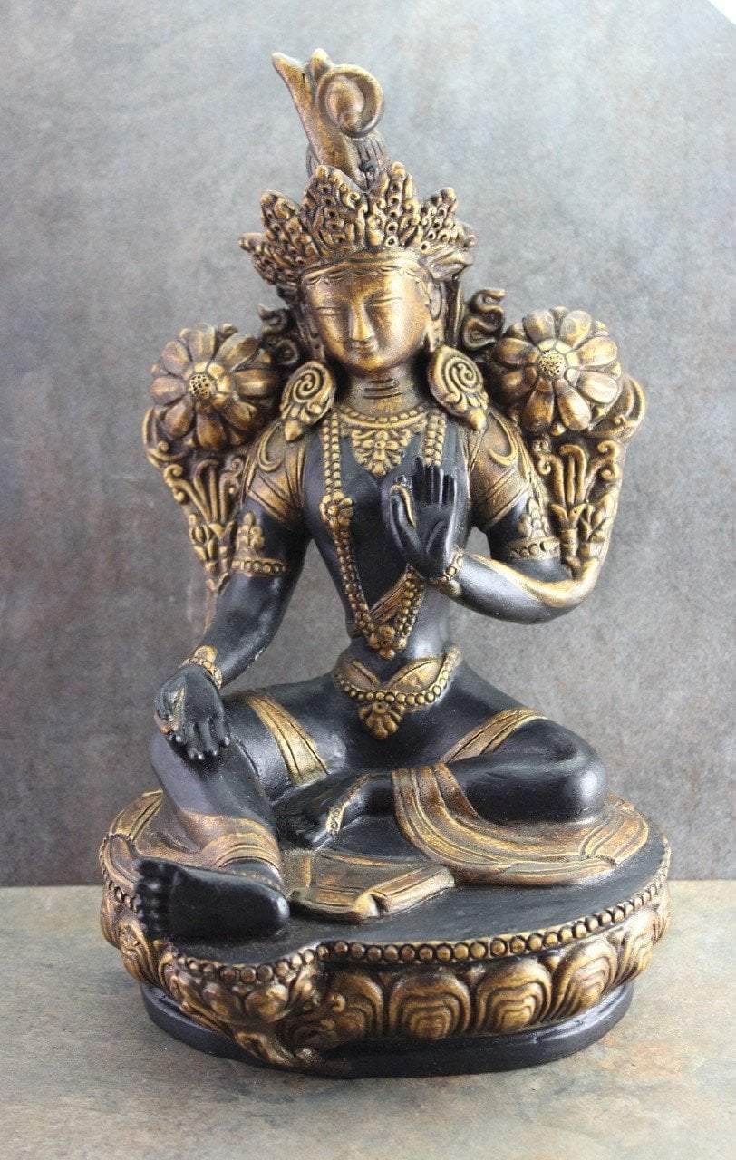 9 Inch Ceramic Green Tara Statue - Handcrafted Buddhist Goddess Sculpture for Home Altar, Meditation Room & Spiritual Decor