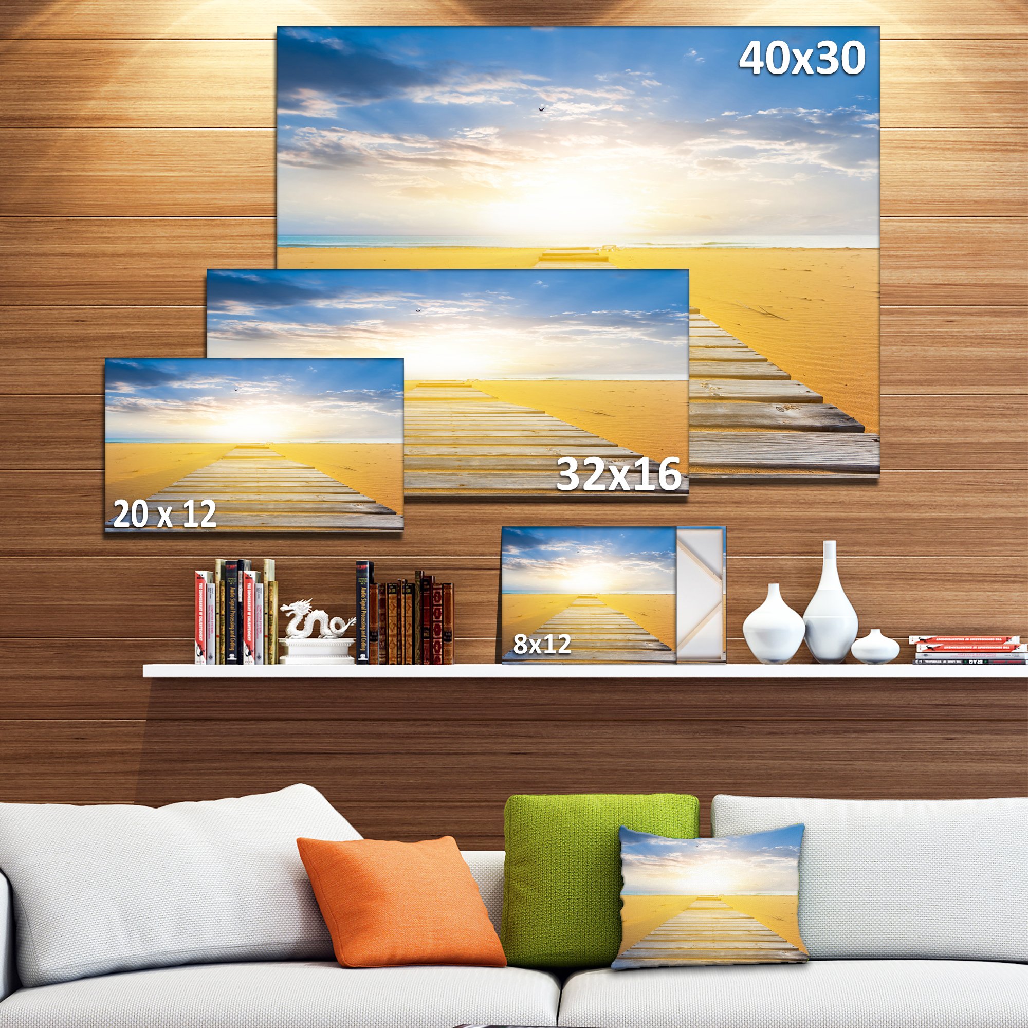 Blue Sea Beach Wooden Bridge Canvas Art Print - Coastal Wall Decor for Living Room, Bedroom & Office
