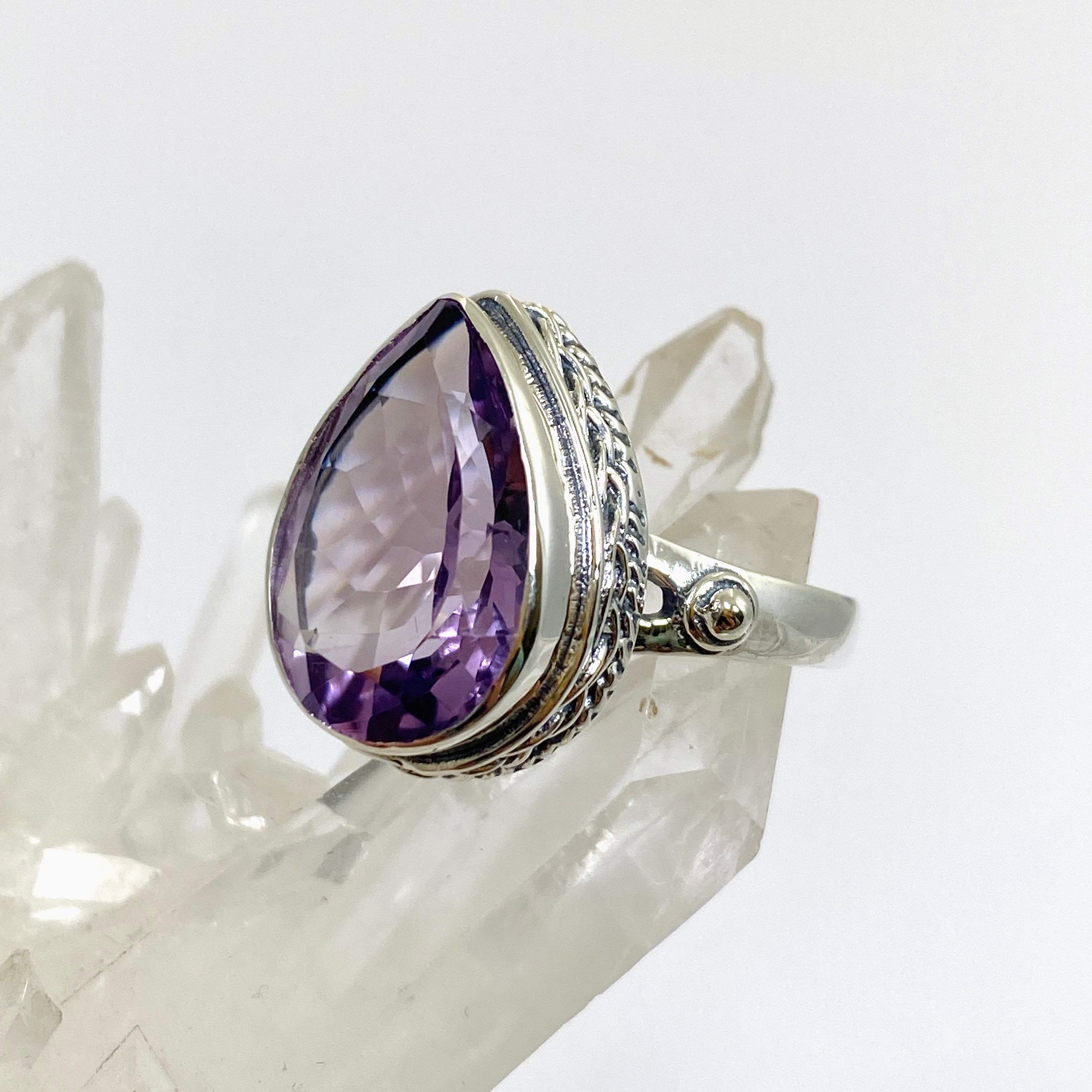 Amethyst Faceted Teardrop Ring in Sterling Silver - Elegant Purple Gemstone Jewelry for Women - Perfect for Weddings, Parties & Special Occasions