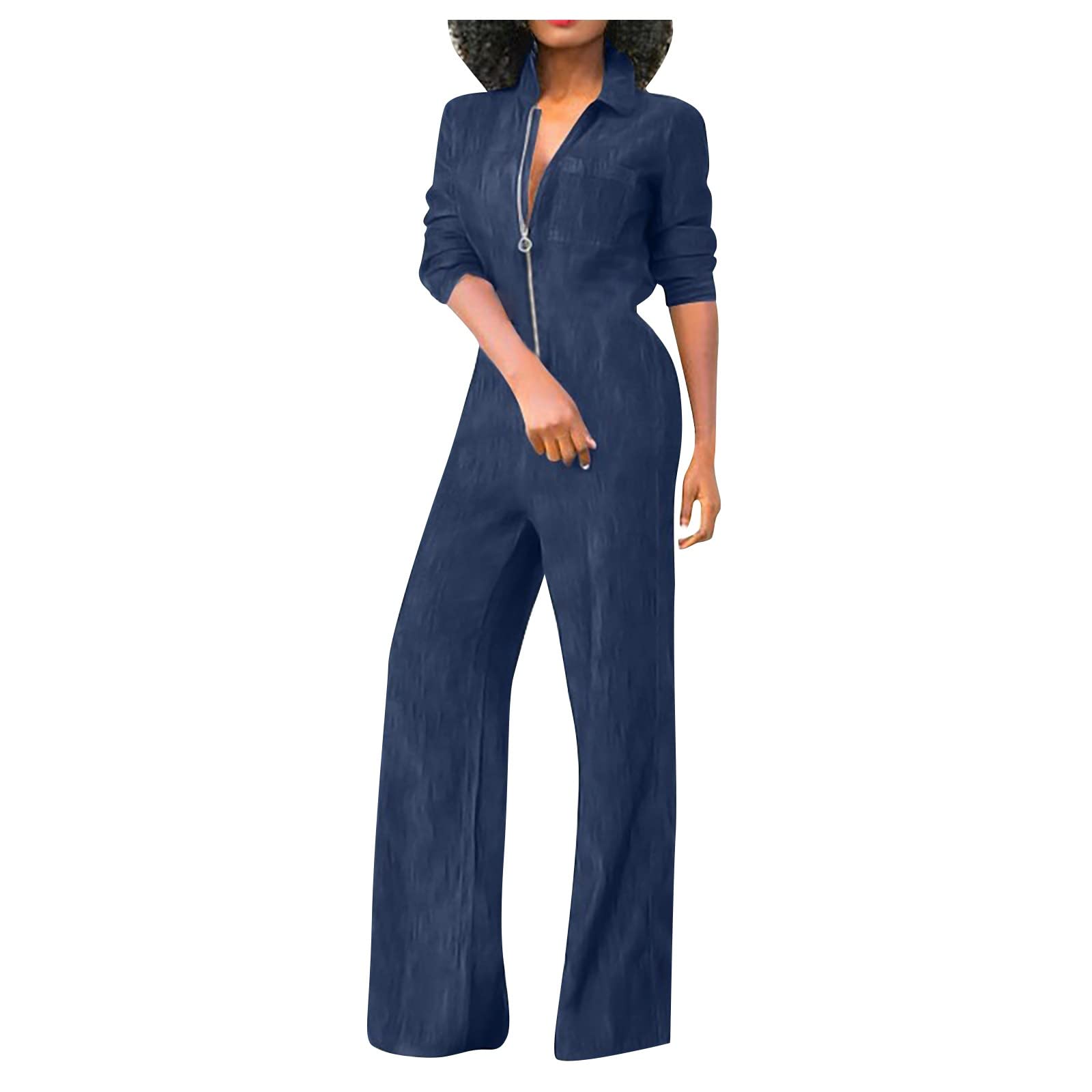 RIJJTRP Women's Denim Jumpsuit - Sexy Wide Leg Romper with Lapel & Zipper, Casual Summer Outfit for Women (Large Size) | Perfect for Beach, Party & Date Night