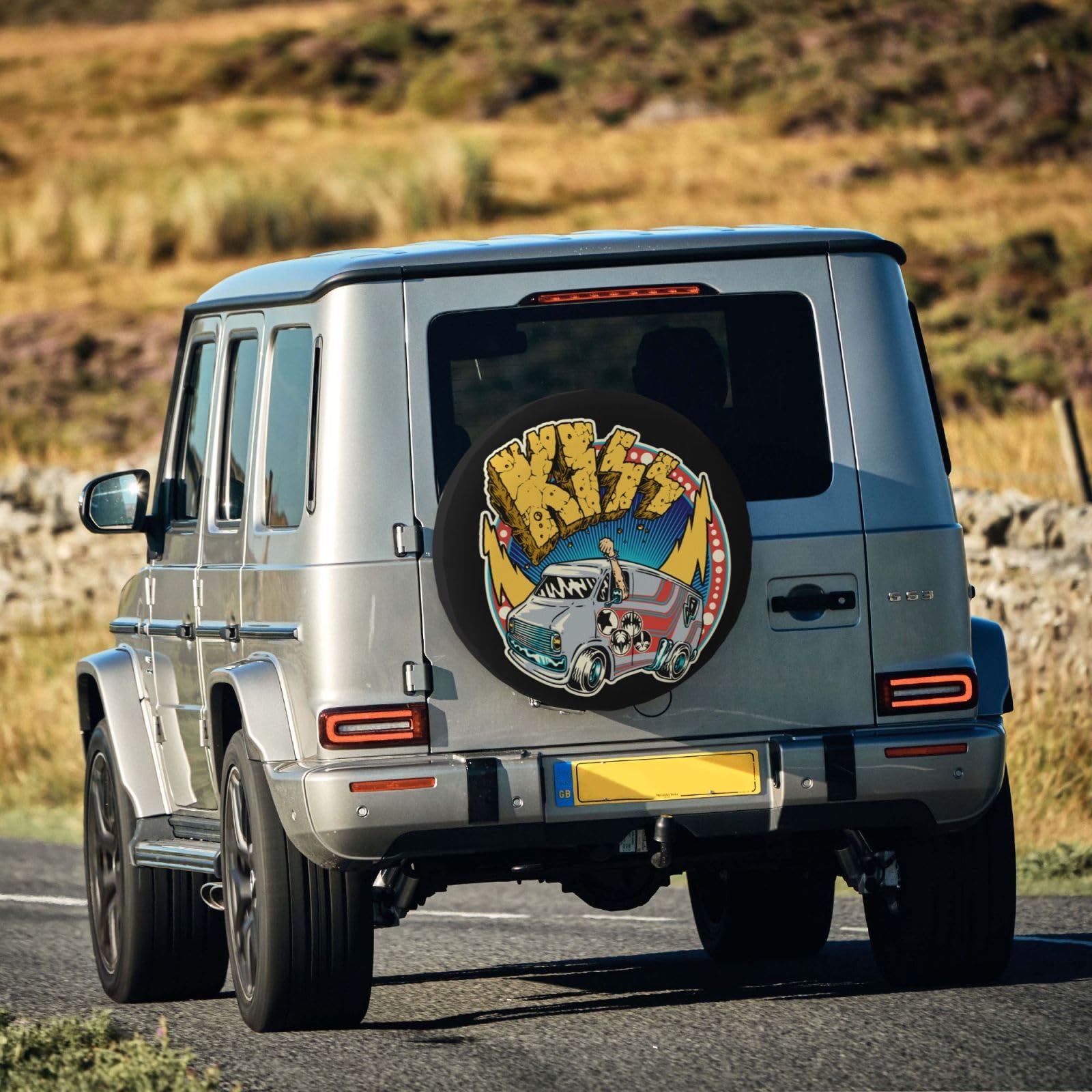 ACDC Kiss Spare Tire Cover - Universal 15 Inch Wheel Protector for RV, Truck, SUV & Trailer | Weatherproof & Durable Car Accessories | Perfect for Road Trips & Off-Road Adventures