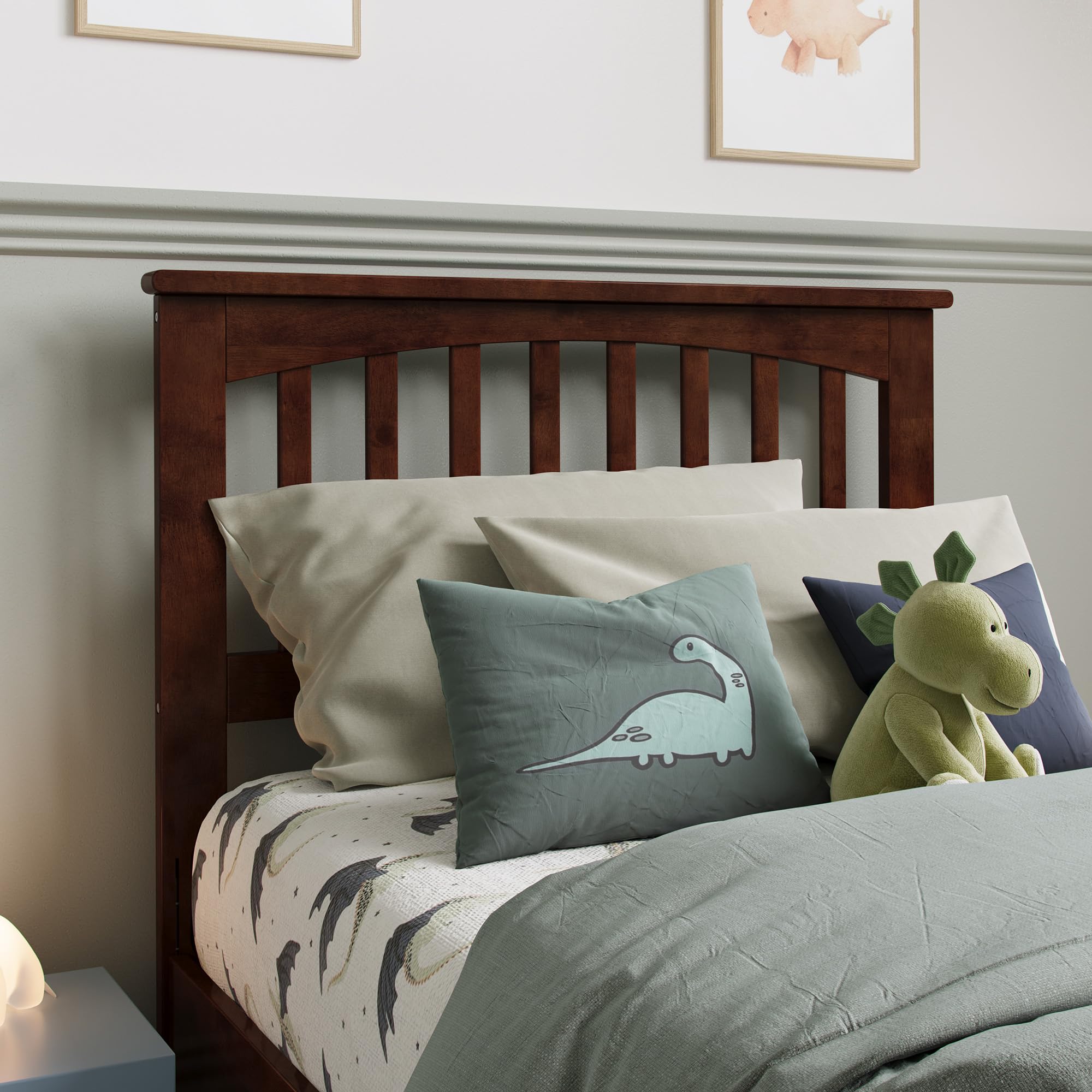 AFI Mission Twin Solid Wood Headboard with USB Charging Ports - Walnut Finish - Modern Bedroom Furniture for Kids & Teens - Perfect for Small Spaces & Shared Rooms