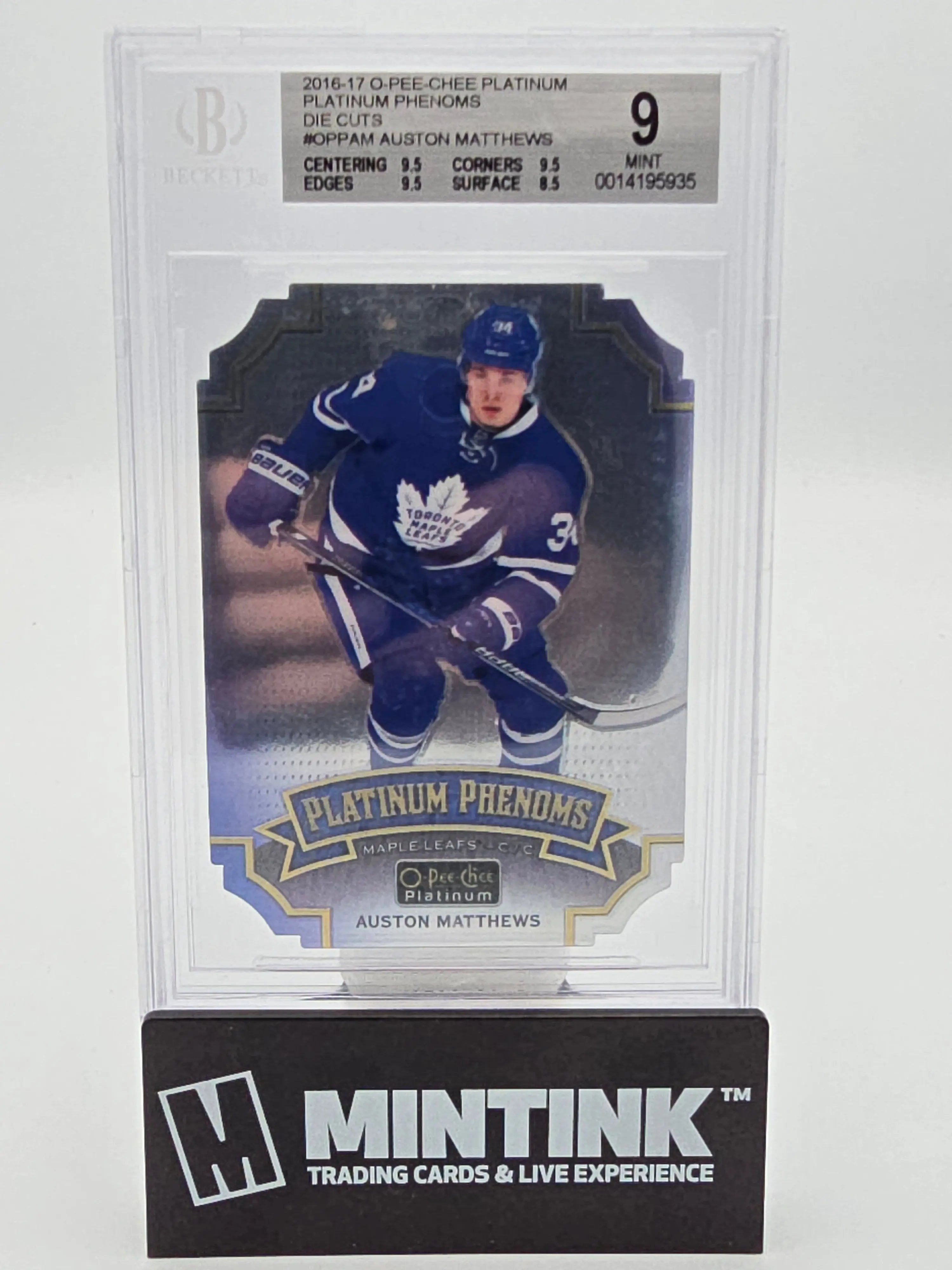 2016-17 O-Pee-Chee Platinum Phenoms Die-Cut Auston Matthews Rookie Card BGS 9 Mint - Perfect for Hockey Collectors & Sports Memorabilia Displays