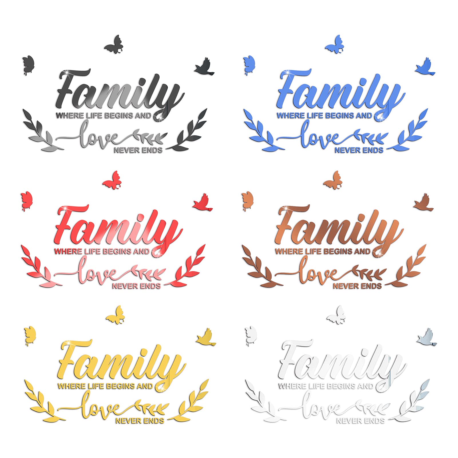 Removable Acrylic Wall Stickers for Living Room Decor - DIY Family Letter Quotes & Butterfly Mirror Decals in Rose Gold | Perfect for Home Decor, Nursery, Bedroom & Office Wall Art